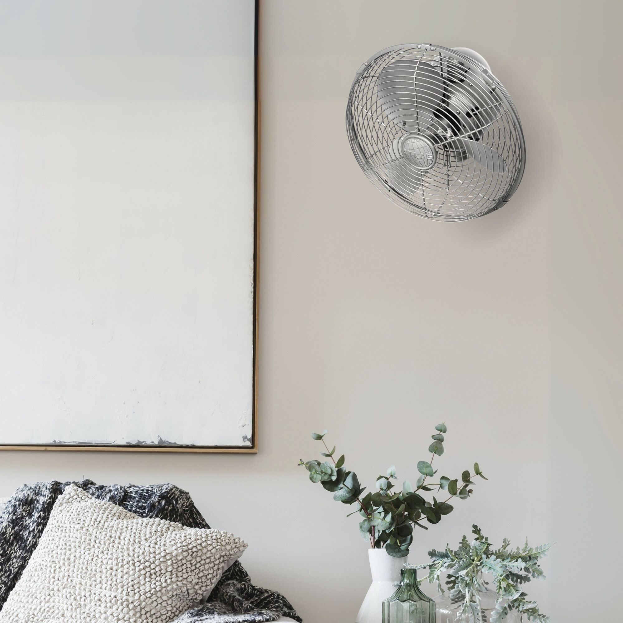 Atlas Kaye 17.5 inch Brushed Nickel Oscillating Wall Fan, Atlas