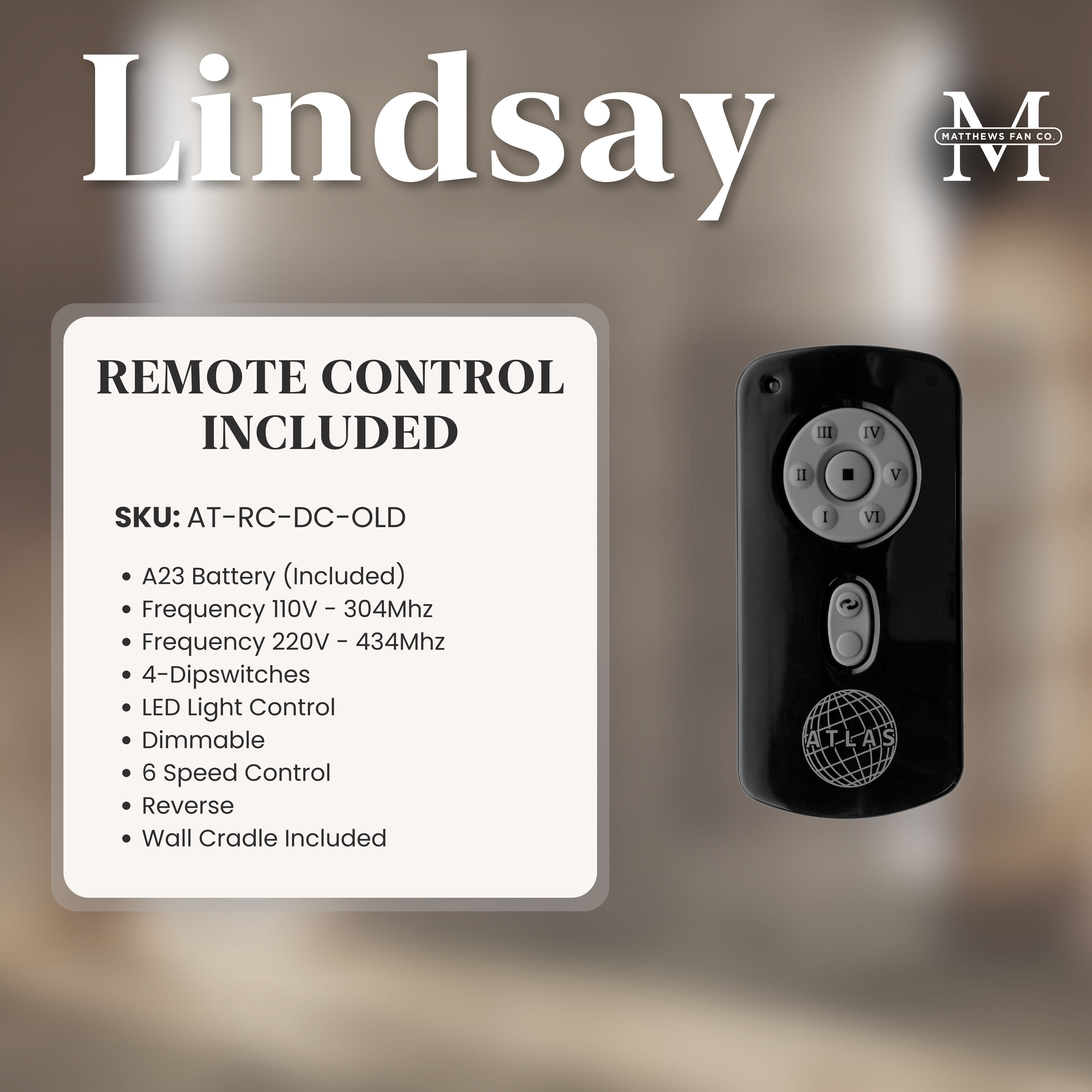 Atlas Lindsay 52 inch Matte Black with Walnut Tone Blades Ceiling Fan, Atlas