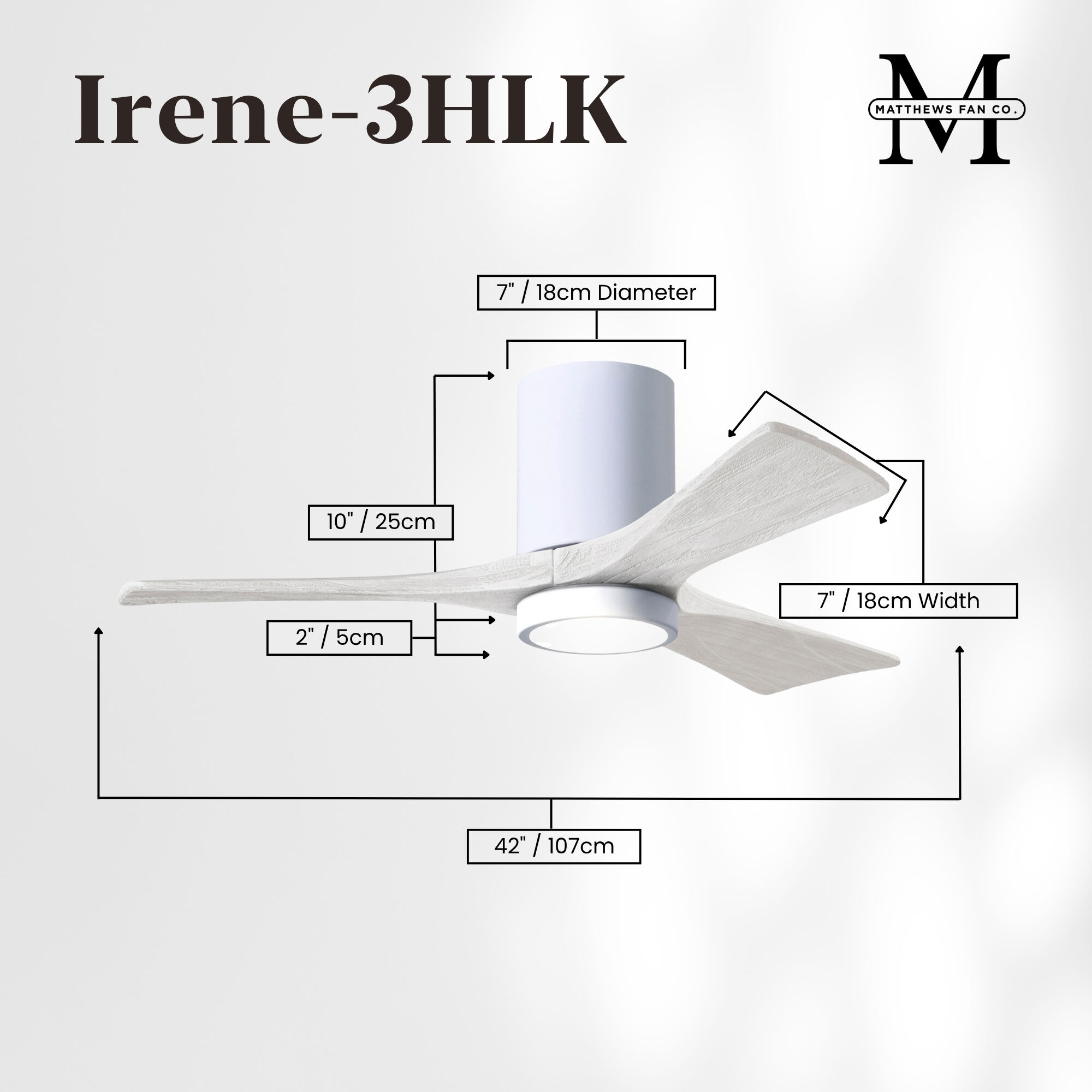 Atlas Irene-3HLK 42 inch Gloss White with Matte White Blades Flush Mount Paddle Fan, Flush Mounted
