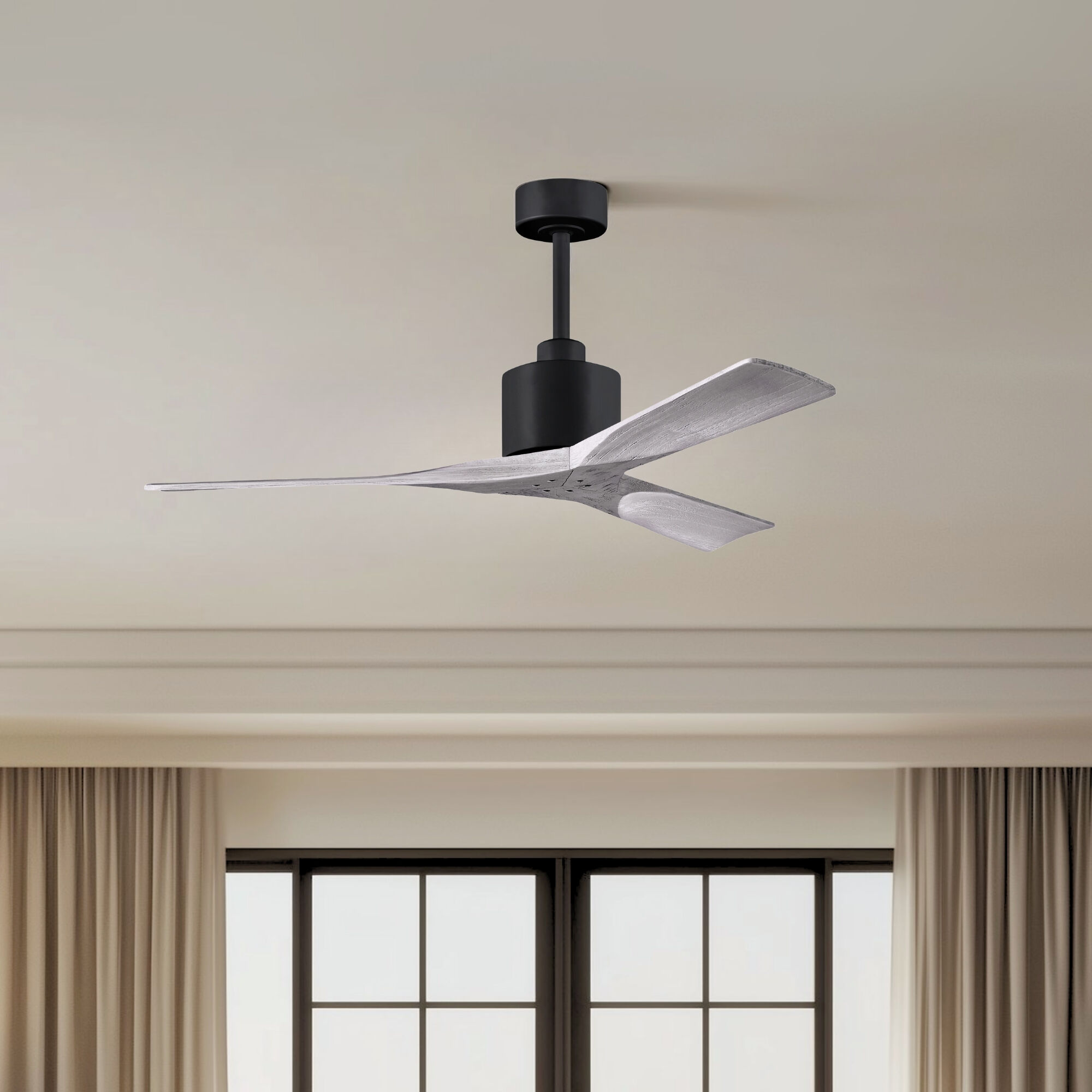Atlas Nan 52 inch Matte Black with Barn Wood Tone Blades Ceiling Fan