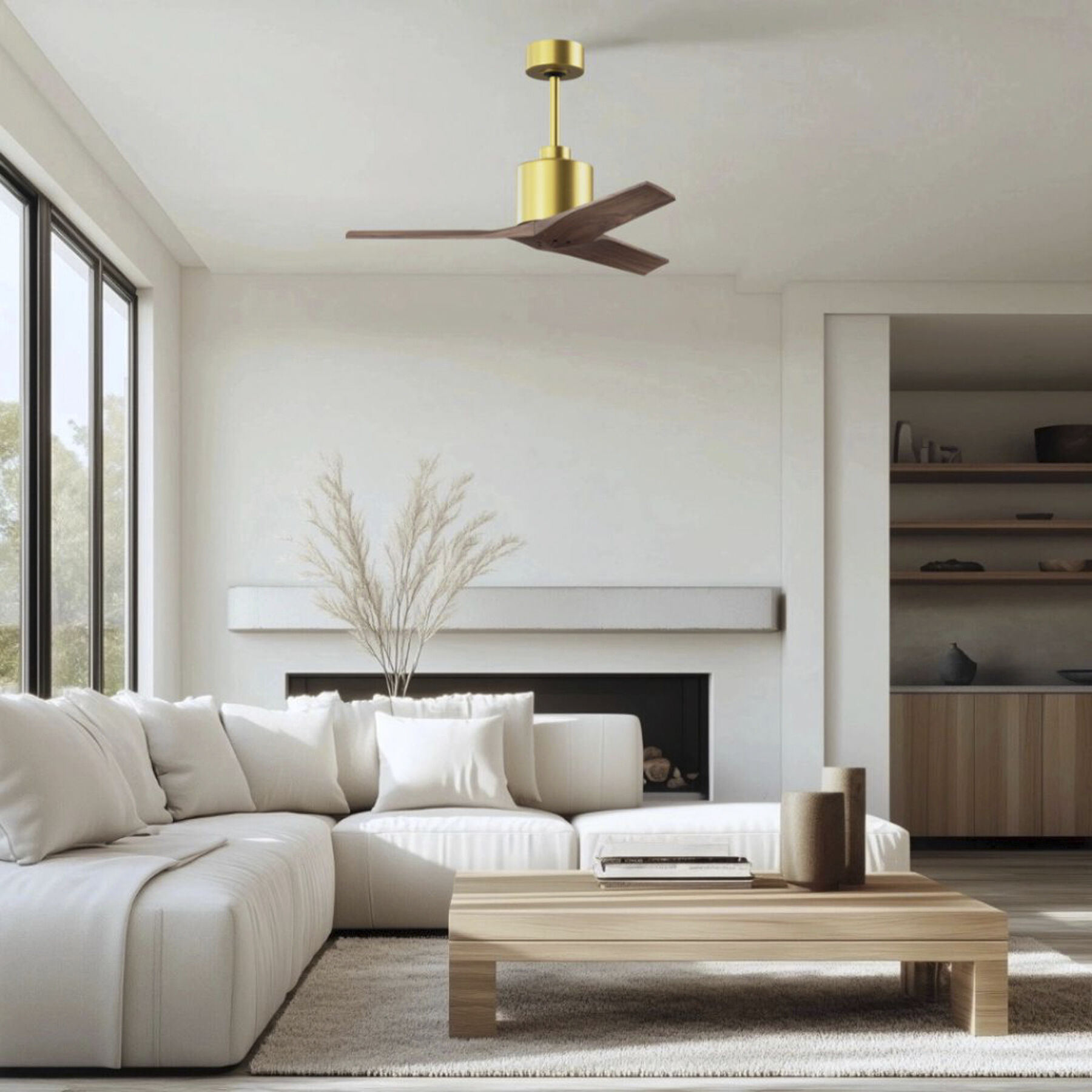 Atlas Mollywood 42 inch Brushed Brass with Walnut Tone Blades Ceiling Fan