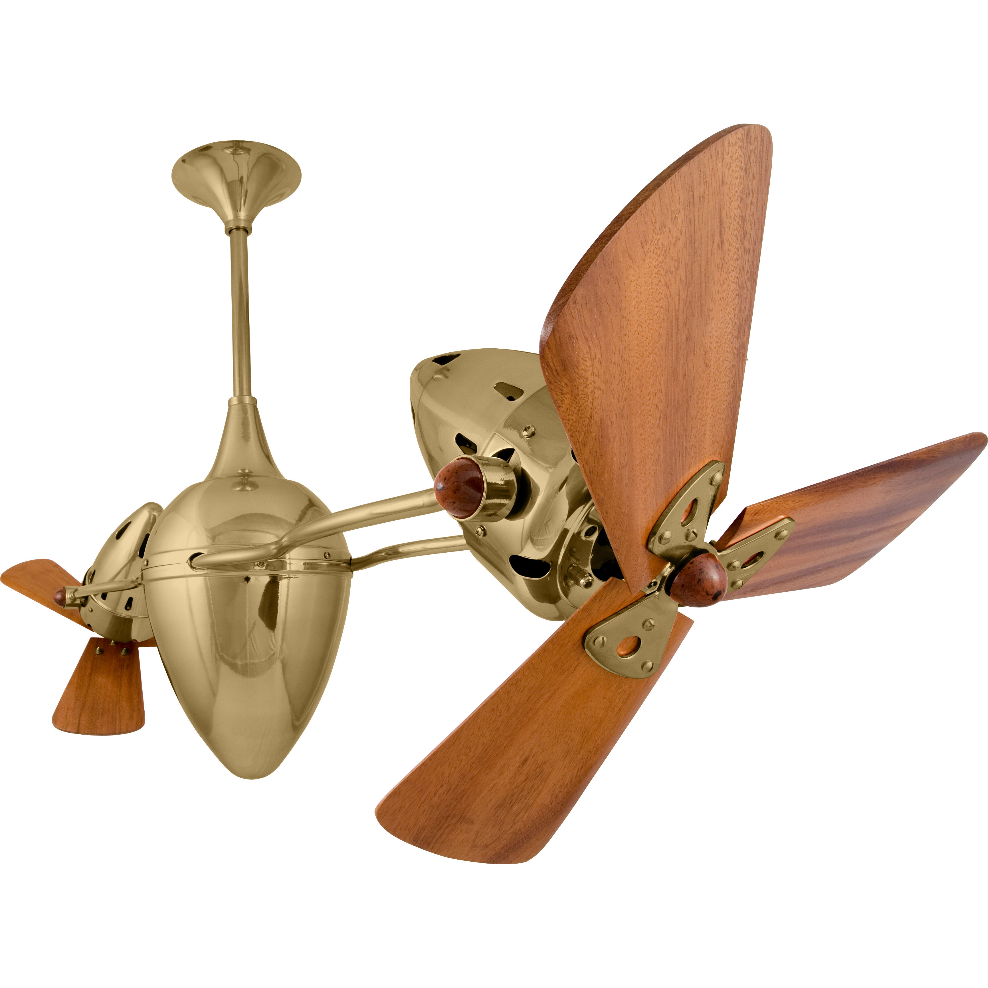 Matthews-Gerbar Ar Ruthiane 16 inch Polished Brass with Solid Mahogany Wood Blades Rotational Ceiling Fan, Matthews-Gerbar