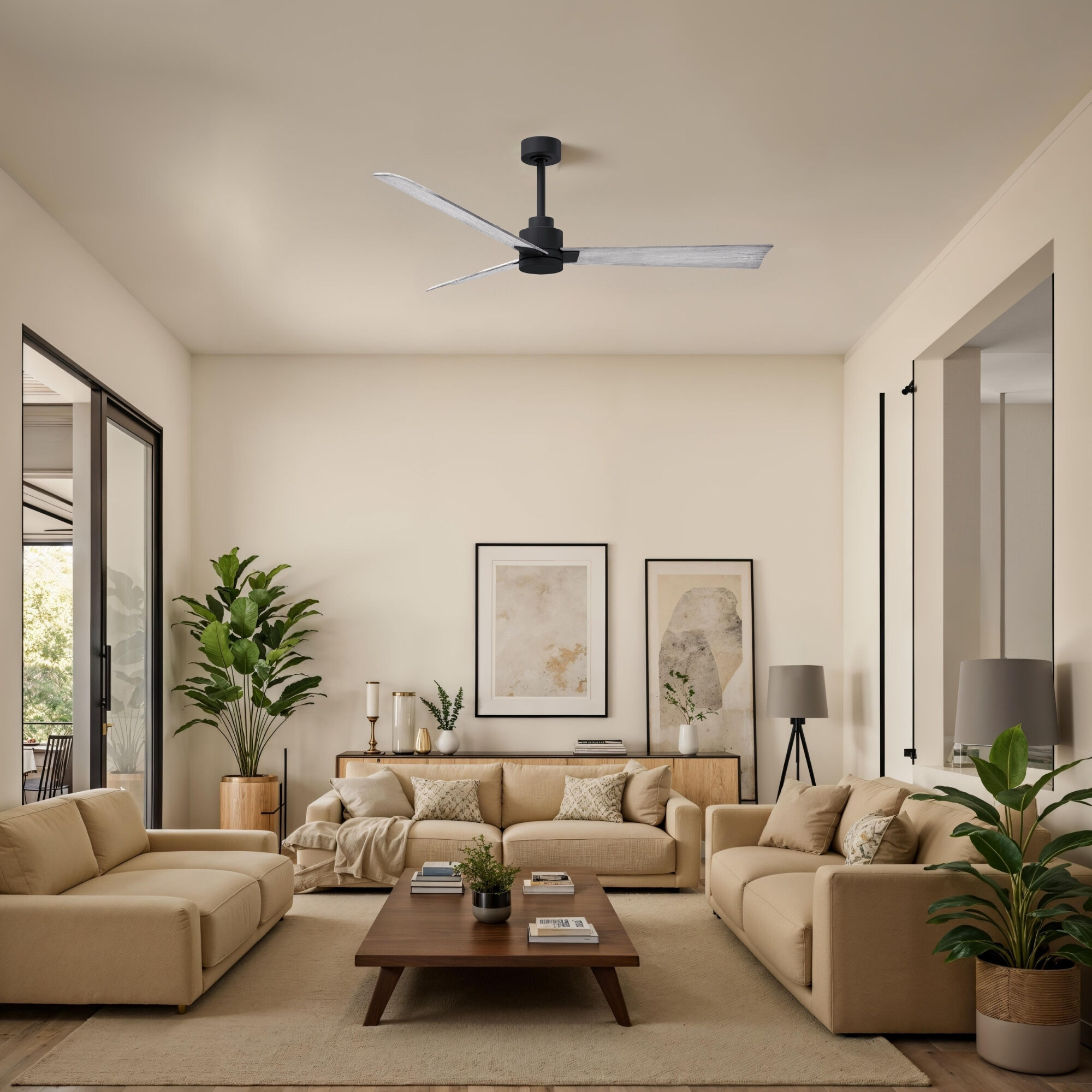 Atlas Alessandra 56 inch Matte Black with Barn Wood Tone Blades Ceiling Fan
