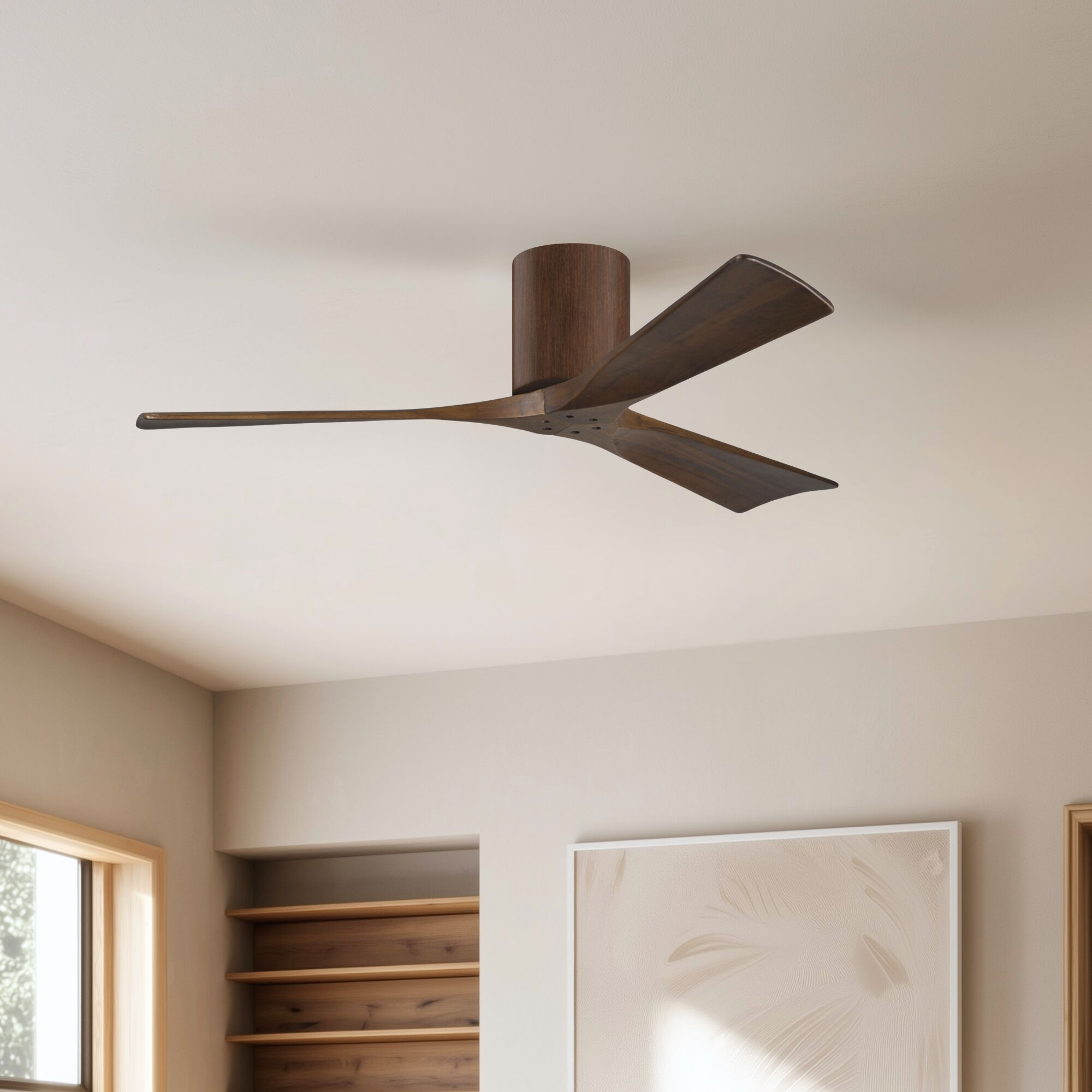 Atlas Irene-3H 52 inch Walnut Tone Flush Mount Paddle Fan, Flush Mounted