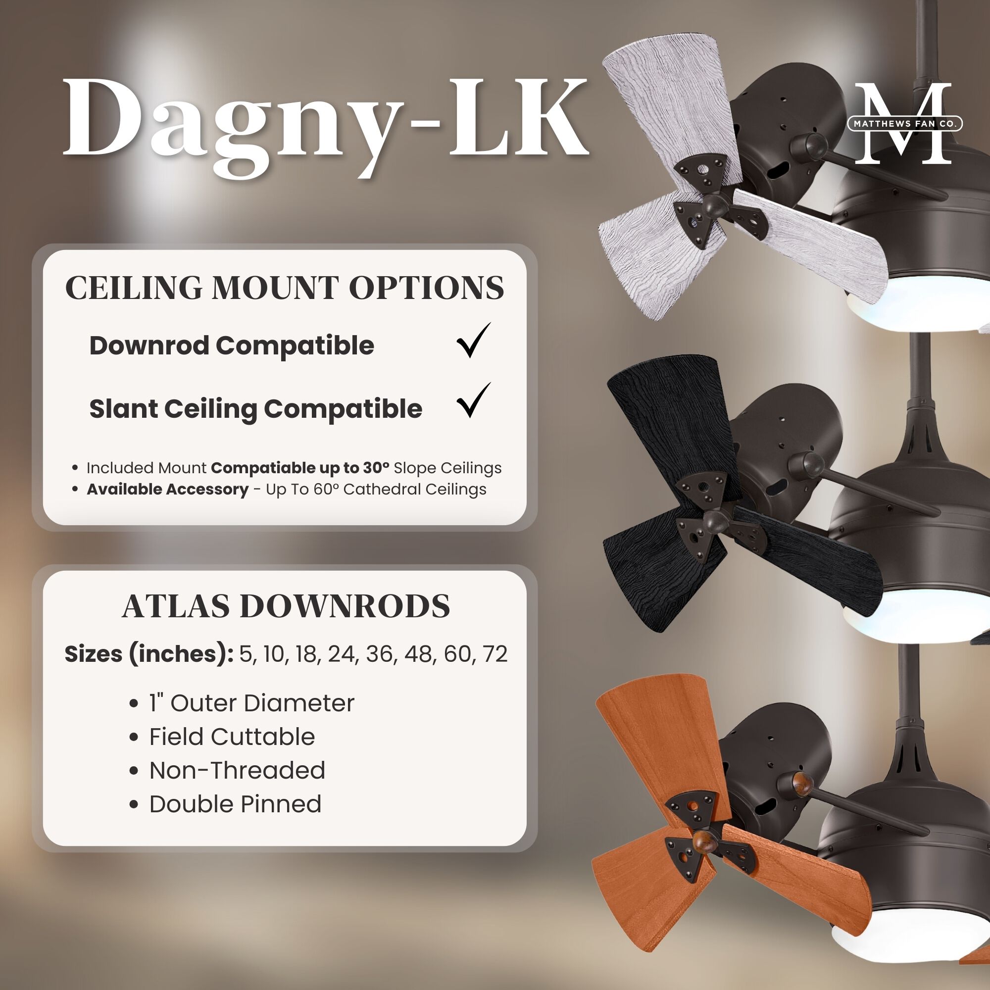 Atlas Dagny - LK 16 inch Textured Bronze with Barn Wood Tone Blades Rotational Ceiling Fan