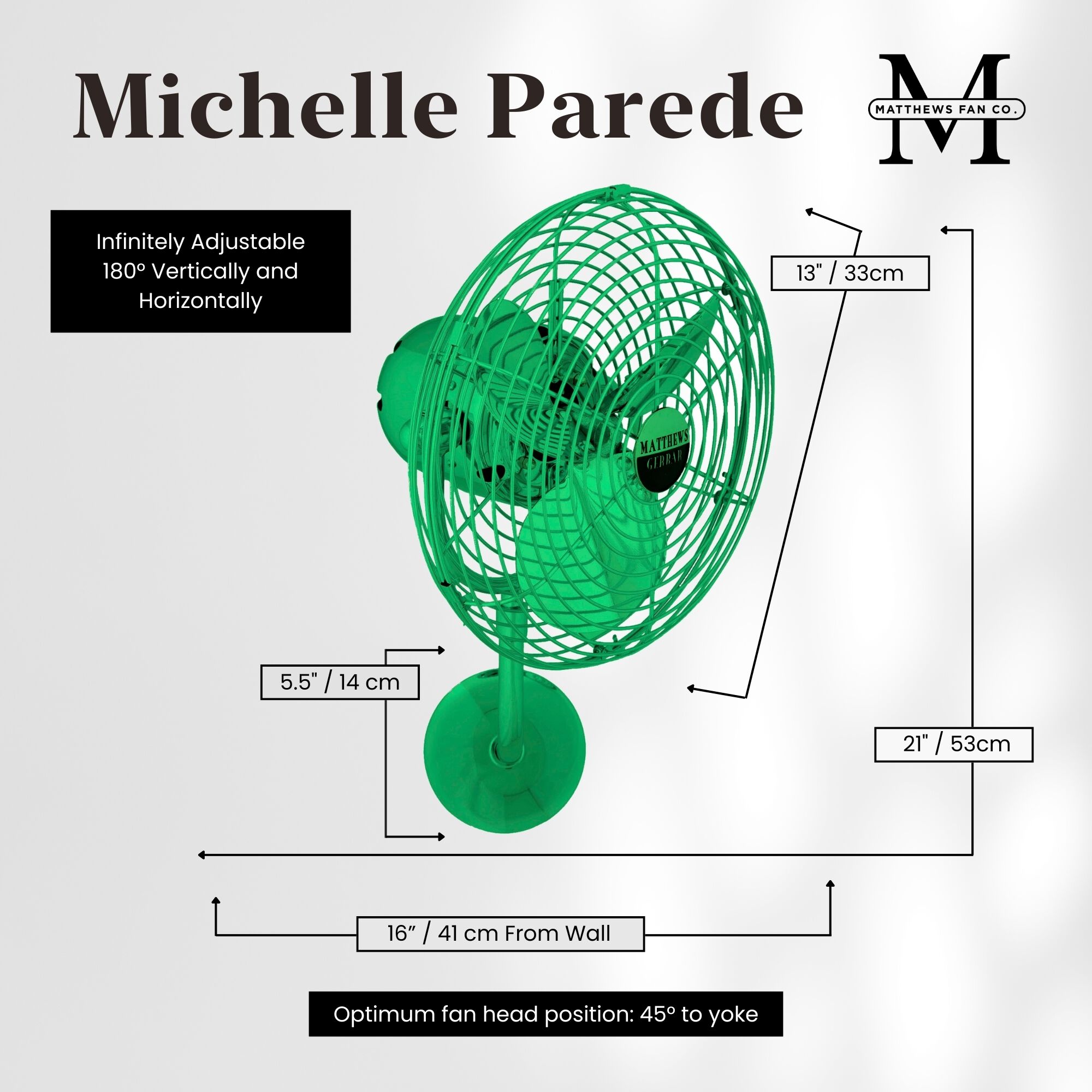 Matthews-Gerbar Michelle Parede 20 inch Esmerelda Directional Wall Fan