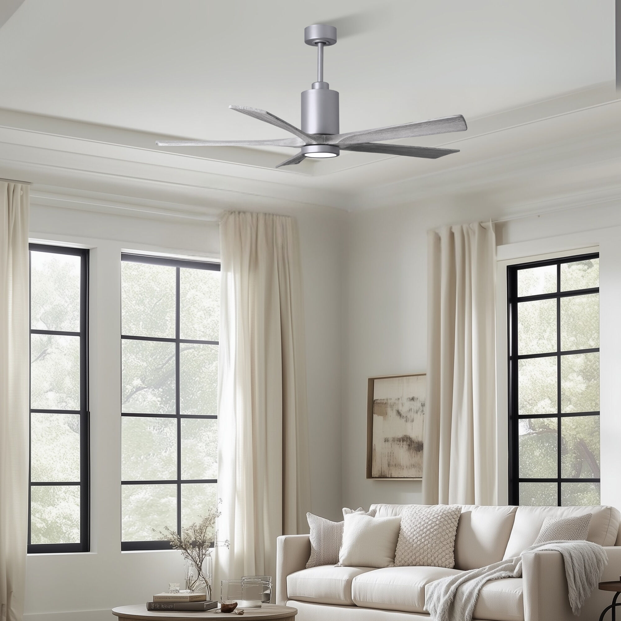 Atlas Patricia-5 60 inch Brushed Nickel with Barn Wood Tone Blades Ceiling Fan, Atlas