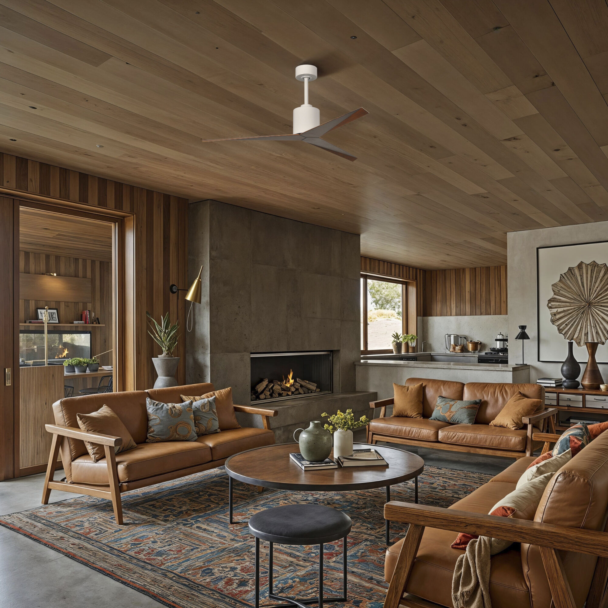 Atlas Eliza 56 inch Gloss White with Walnut Tone Blades Ceiling Fan, Paddle Fan