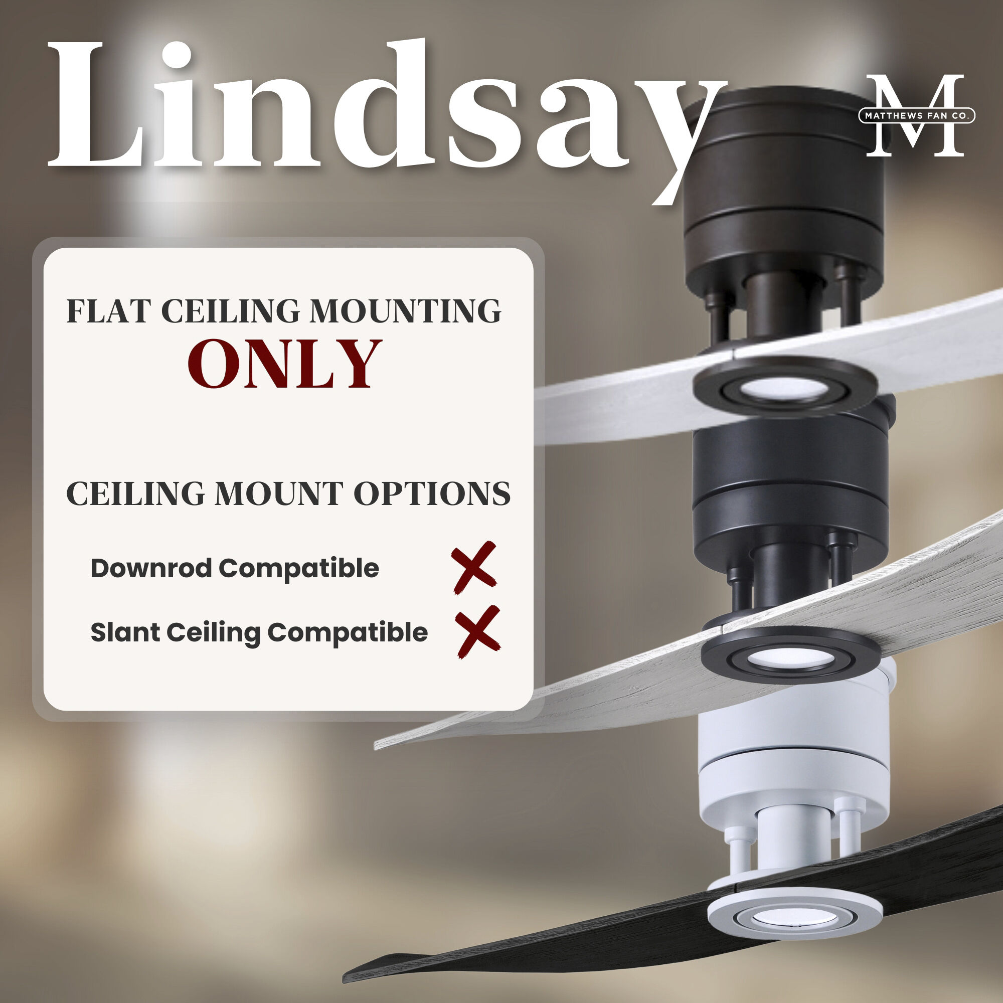Atlas Lindsay 52 inch Matte Black with Walnut Tone Blades Ceiling Fan, Atlas