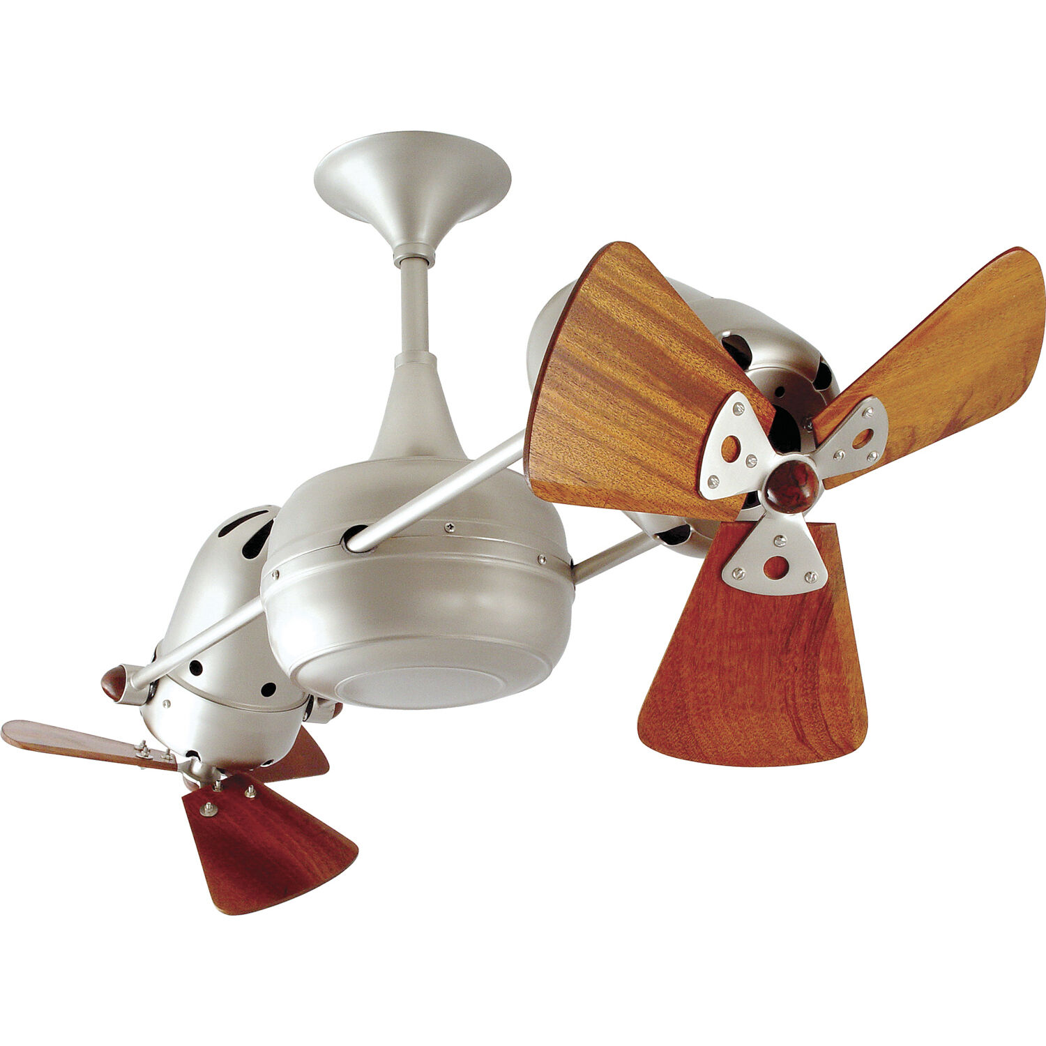 Matthews-Gerbar Duplo-Dinamico 16 inch Brushed Nickel with Solid Mahogany Wood Blades Rotational Ceiling Fan, Matthews-Gerbar