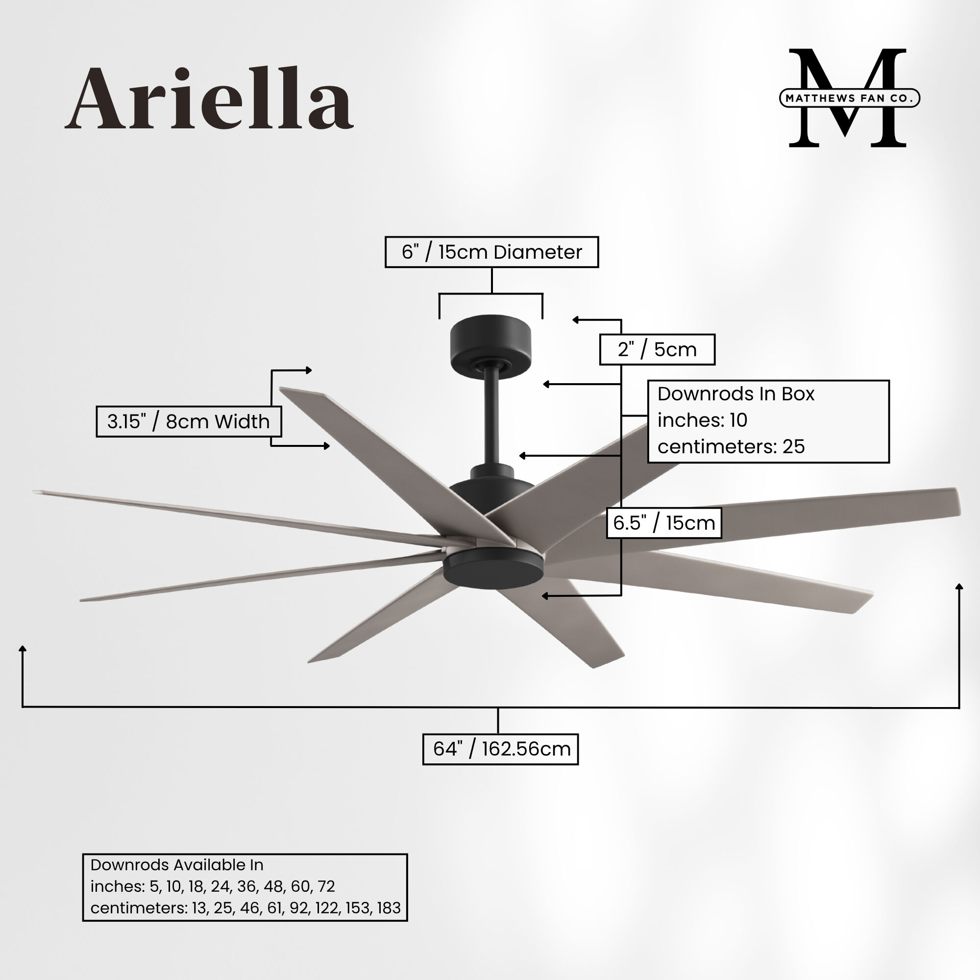 Atlas Ariella 64 inch Matte Black with Brushed Nickel Blades Ceiling Fan
