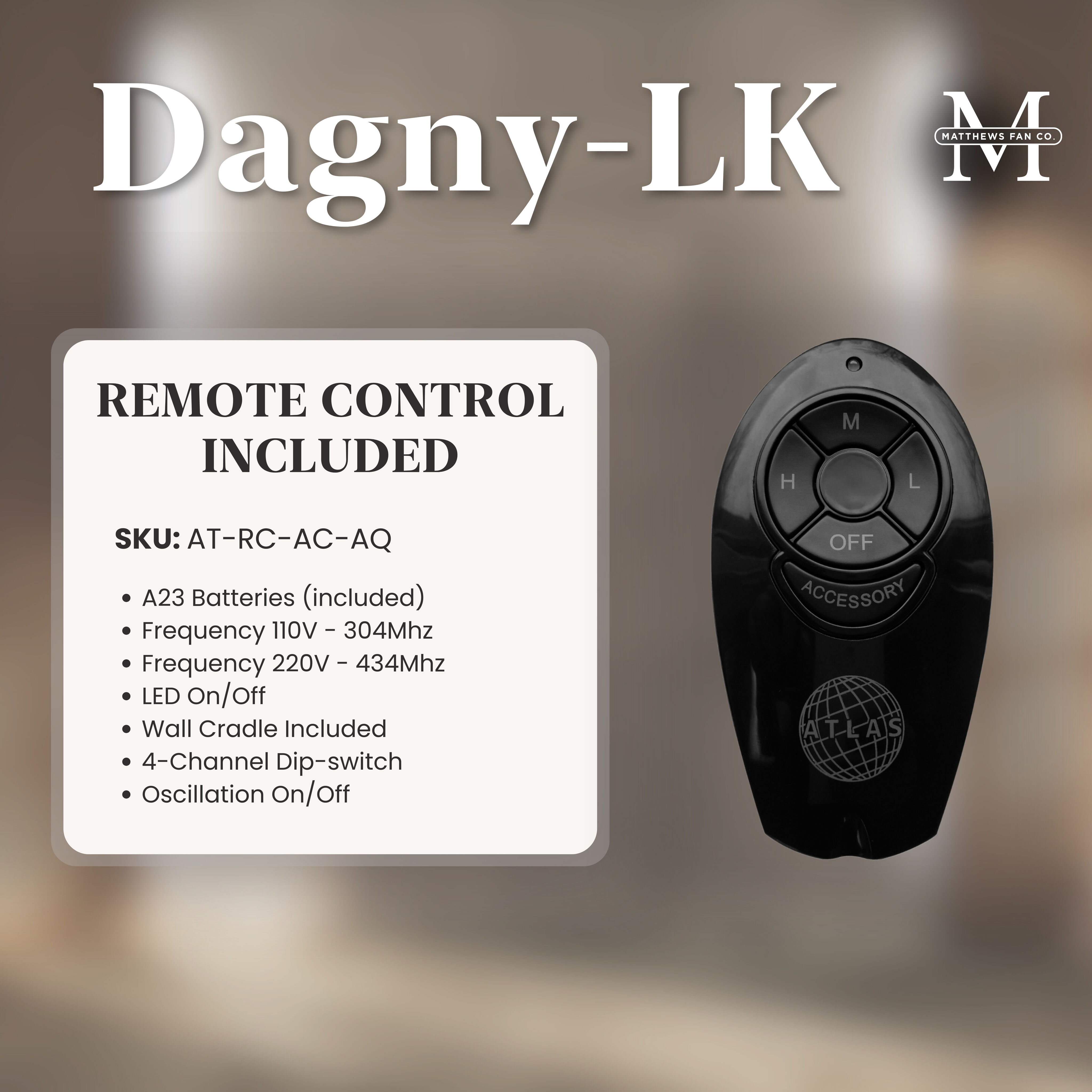 Atlas Dagny - LK 16 inch Brushed Nickel with Barn Wood Tone Blades Rotational Ceiling Fan