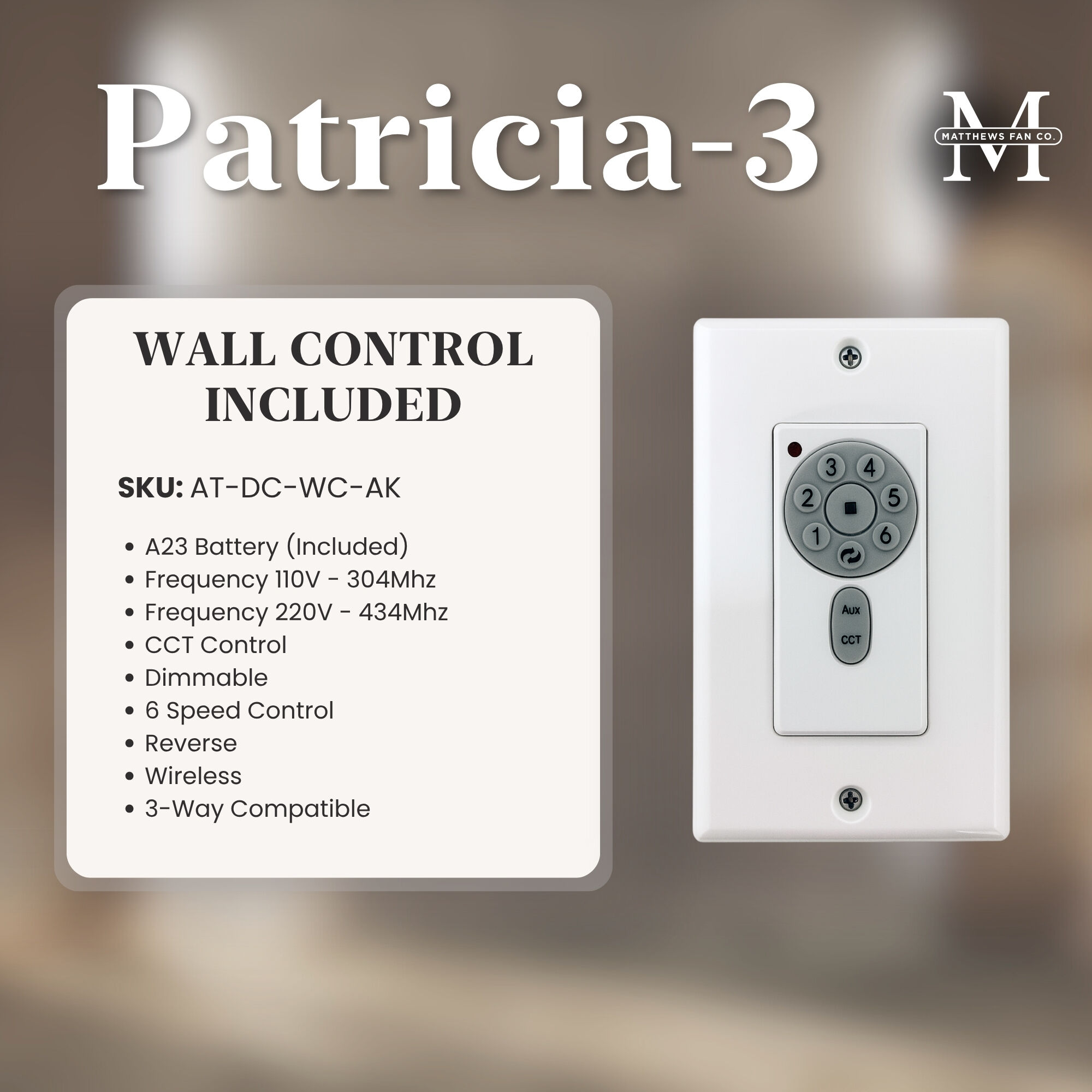 Atlas Patricia-3 52 inch Gloss White with Walnut Tone Blades Ceiling Fan, Atlas