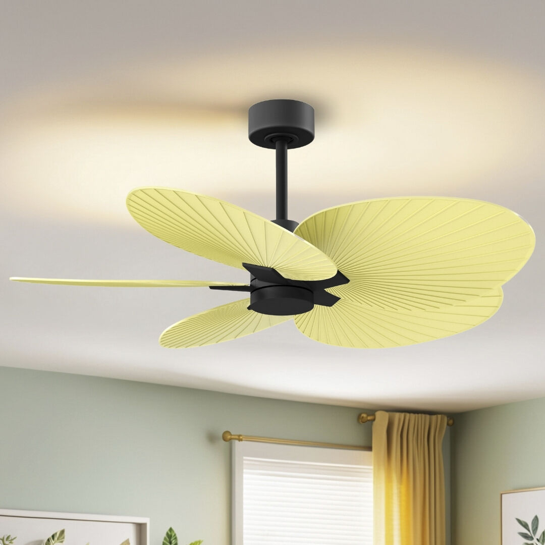 Atlas Alessandra Tropical 48 inch Matte Black with Light Yellow Blades Ceiling Fan