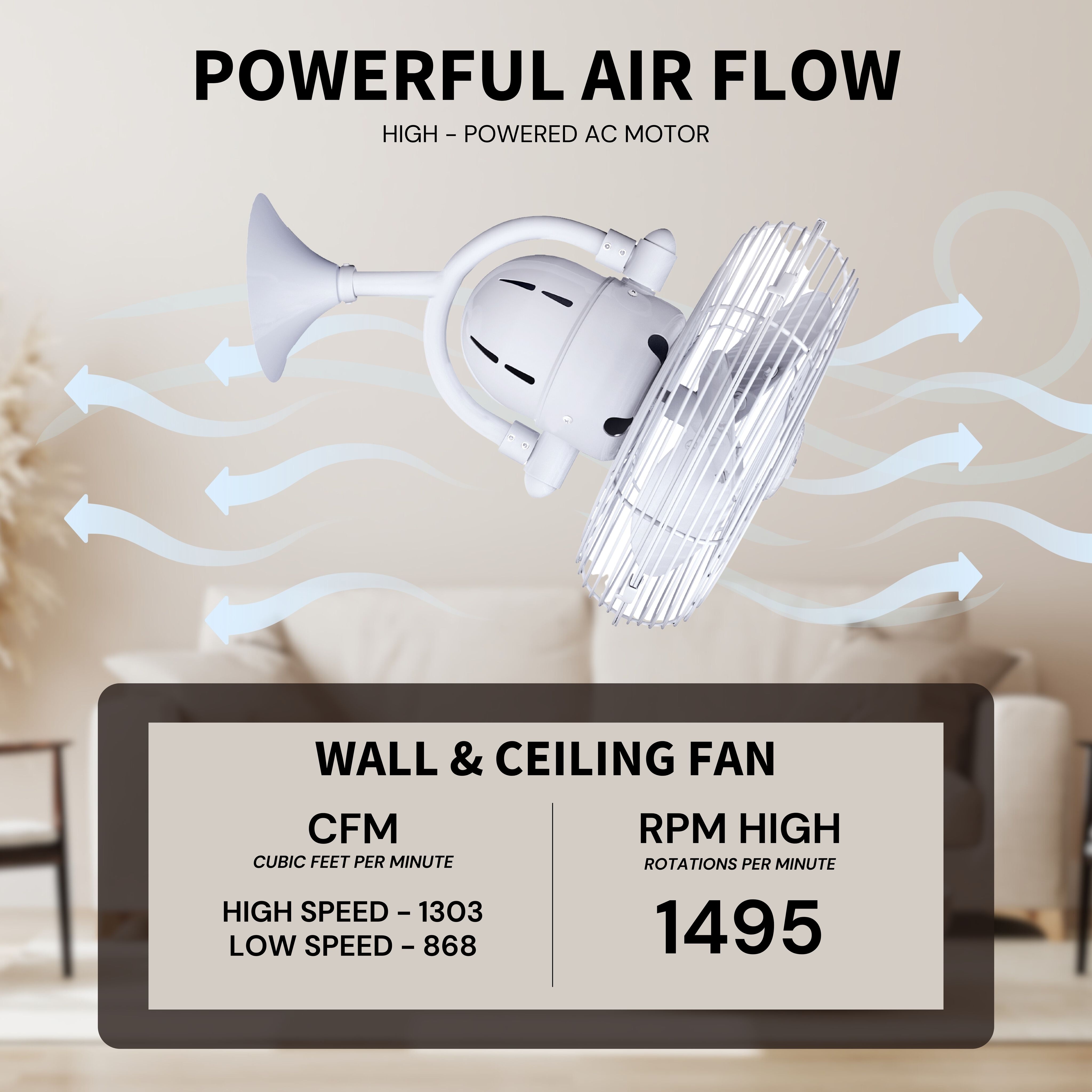 Atlas Kaye 17.5 inch Gloss White Oscillating Wall Fan