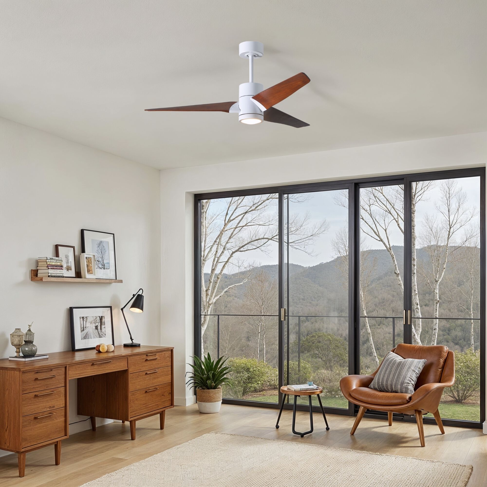 Atlas Super Janet 52 inch Gloss White with Walnut Tone Blades Ceiling Fan, Paddle Fan