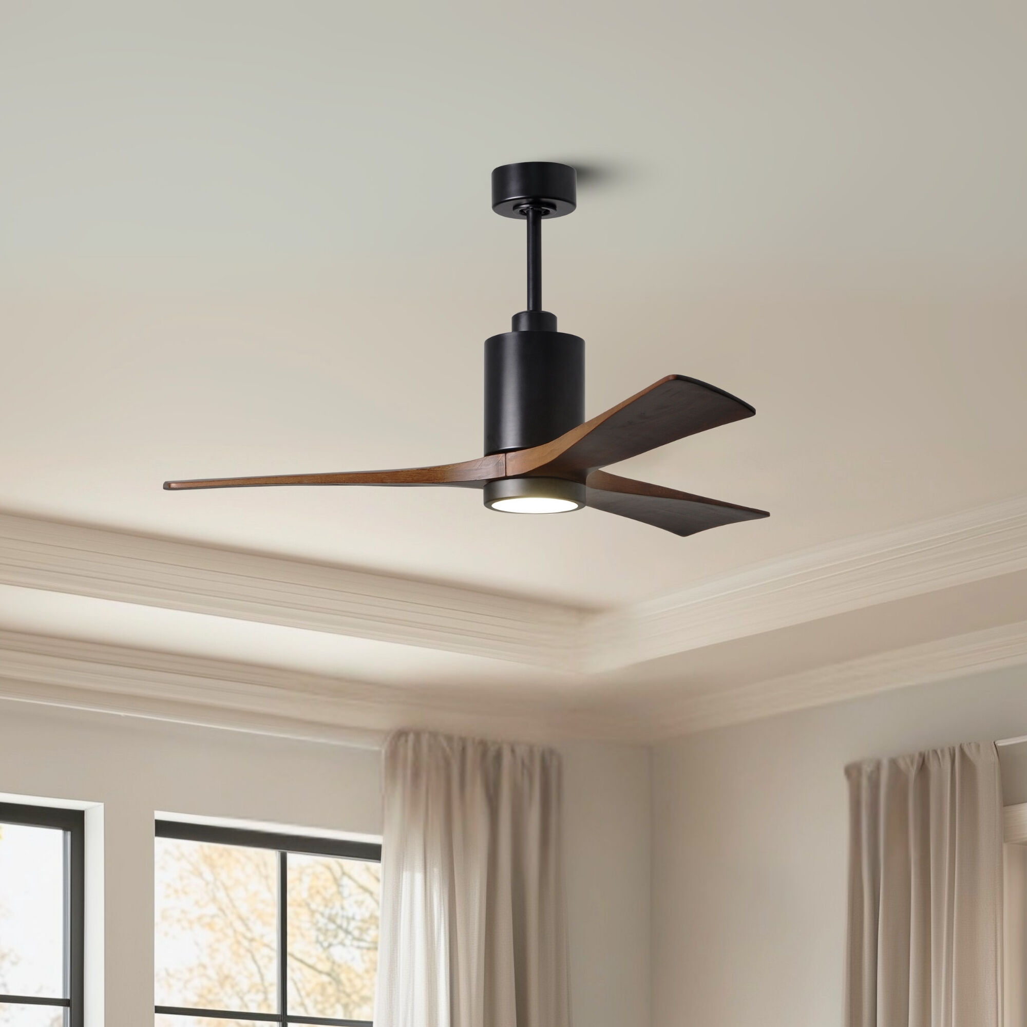 Atlas Patricia-3 52 inch Matte Black with Walnut Tone Blades Ceiling Fan, Atlas