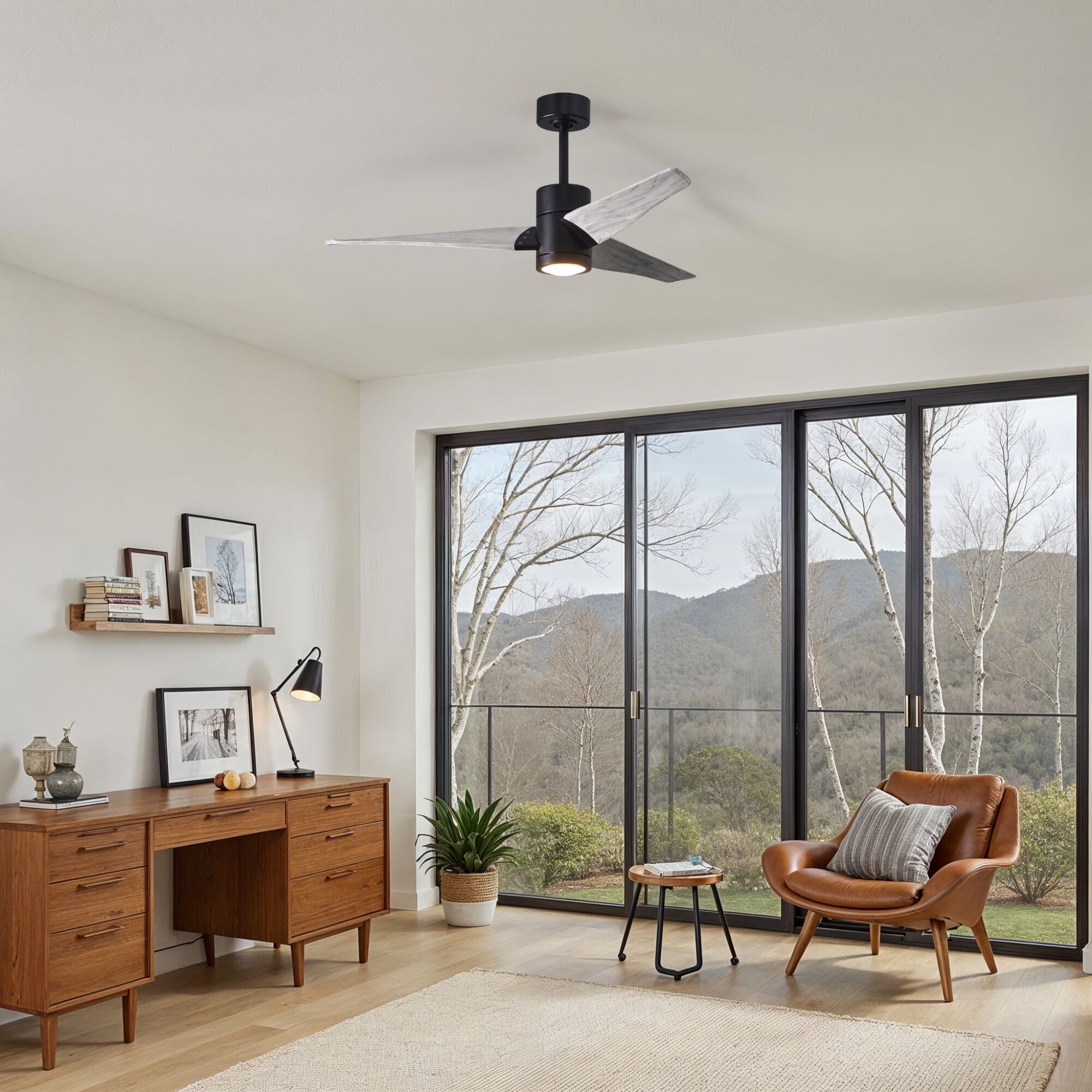 Atlas Super Janet 52 inch Matte Black with Barn Wood Tone Blades Ceiling Fan, Paddle Fan