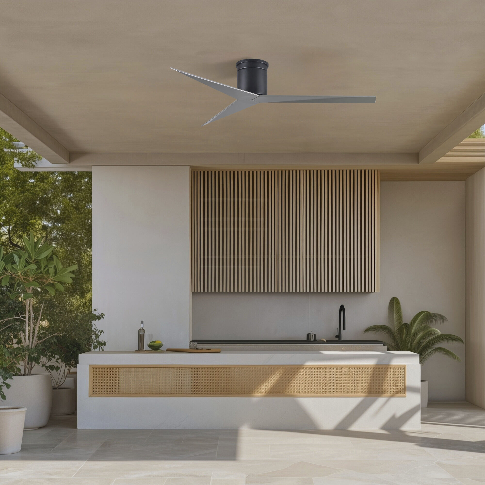 Atlas Eliza-H 56 inch Matte Black with Brushed Nickel Blades Flush Mount Ceiling Fan, Atlas