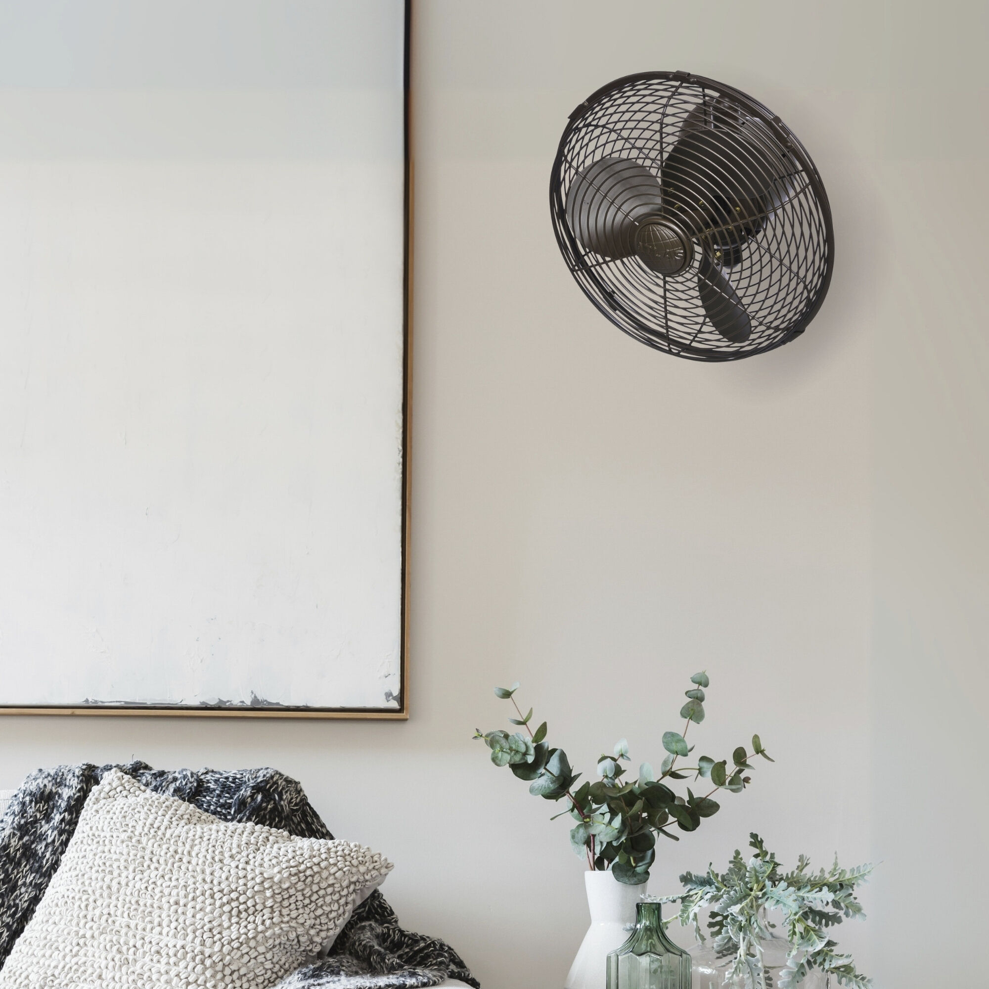 Atlas Kaye 17.5 inch Textured Bronze Oscillating Wall Fan, Atlas