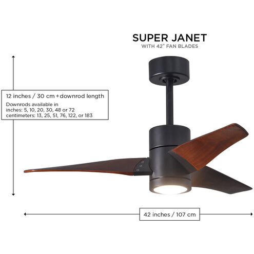 Atlas Super Janet 42 inch Matte Black with Walnut Tone Blades Ceiling Fan, Paddle Fan