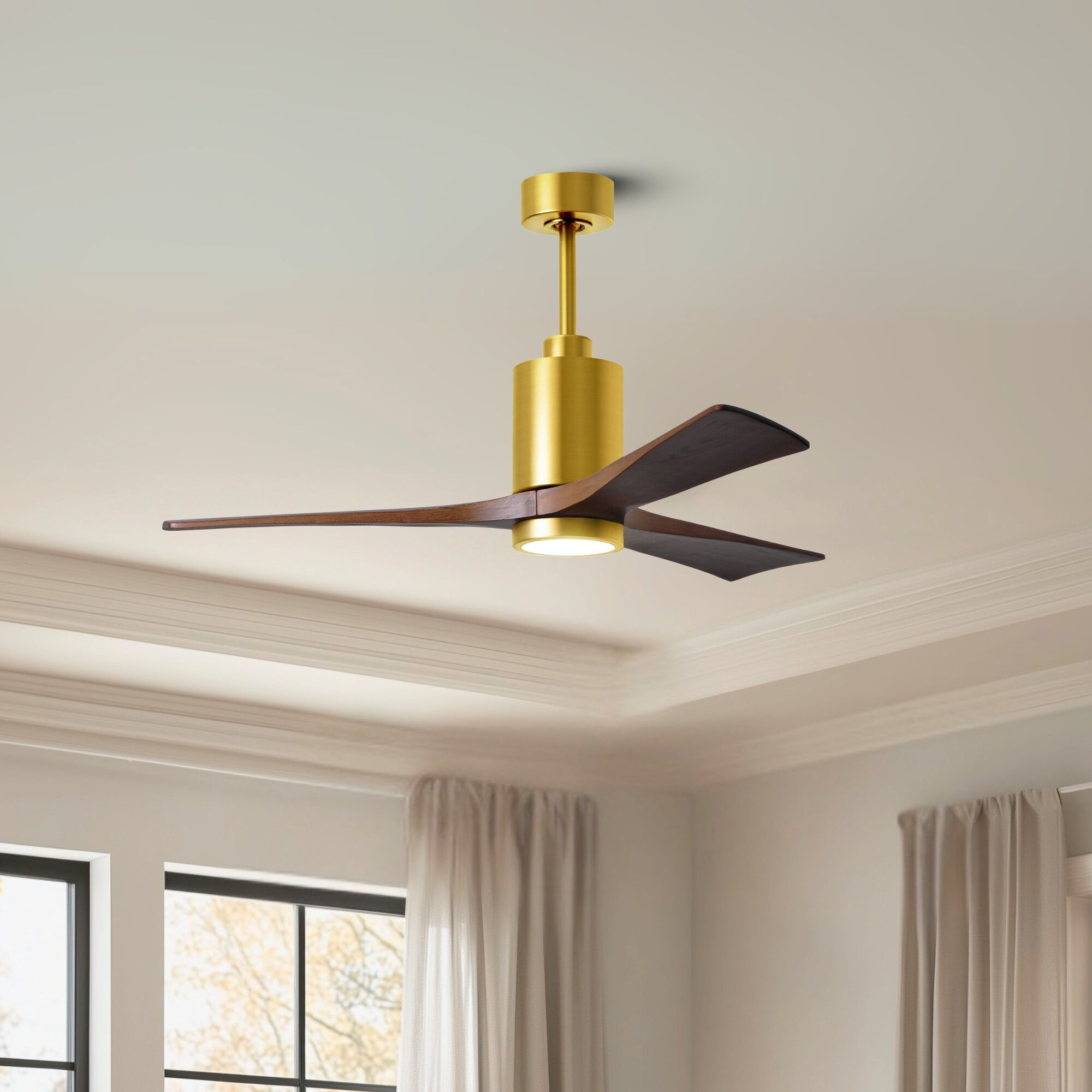 Atlas Patricia-3 52 inch Brushed Brass with Walnut Tone Blades Ceiling Fan