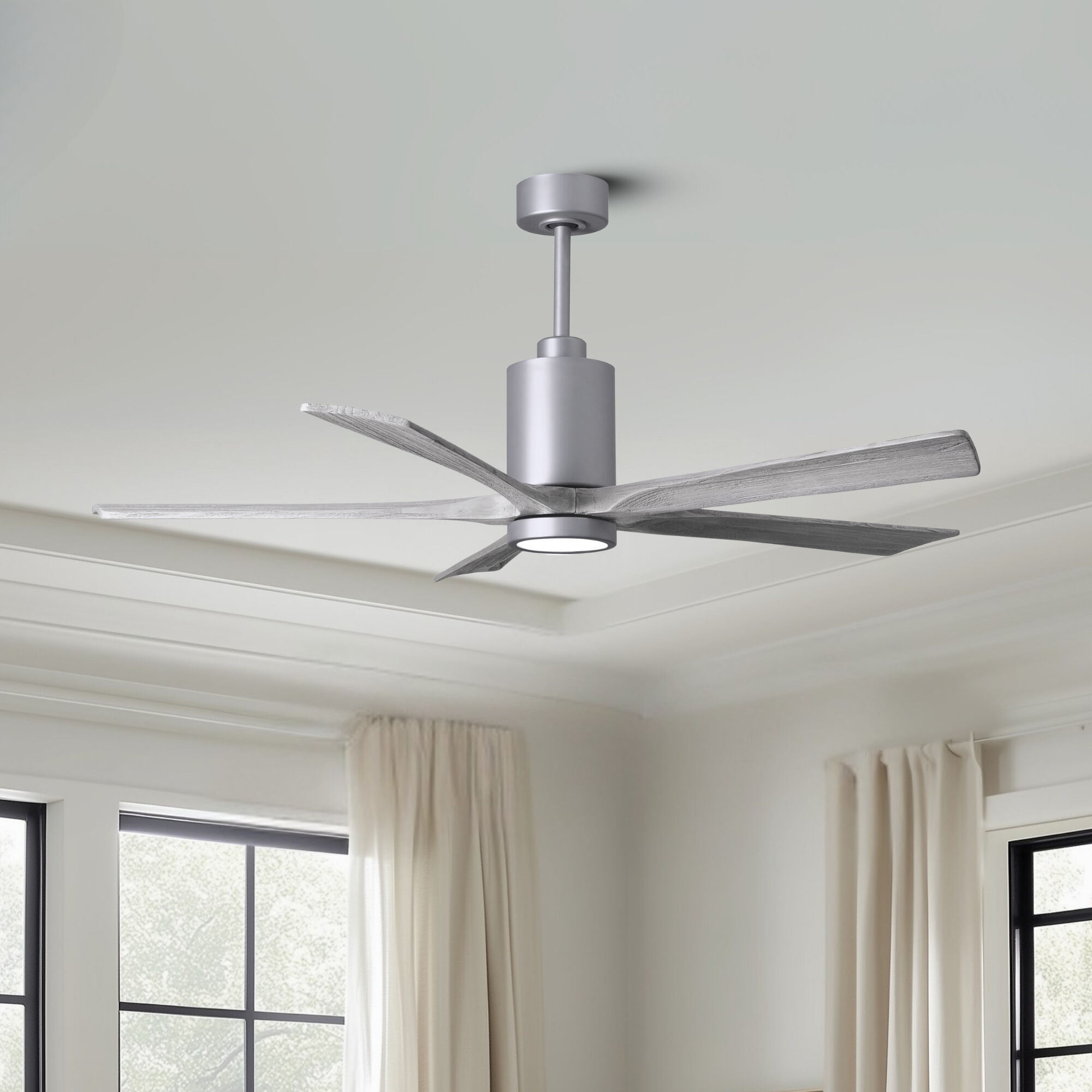 Atlas Patricia-5 60 inch Brushed Nickel with Barn Wood Tone Blades Ceiling Fan, Atlas
