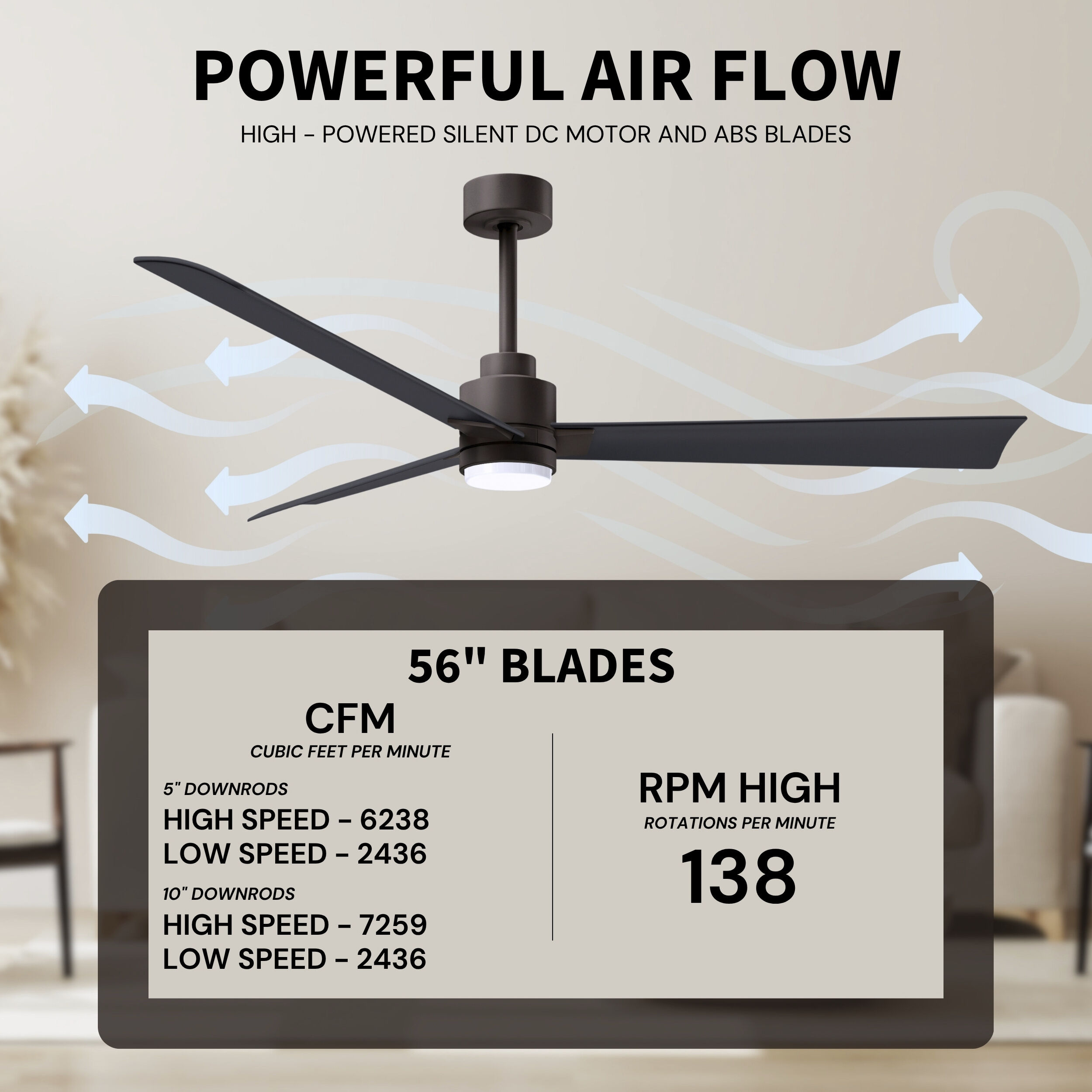 Atlas Alessandra - LK 56 inch Textured Bronze with Matte Black Blades Ceiling Fan