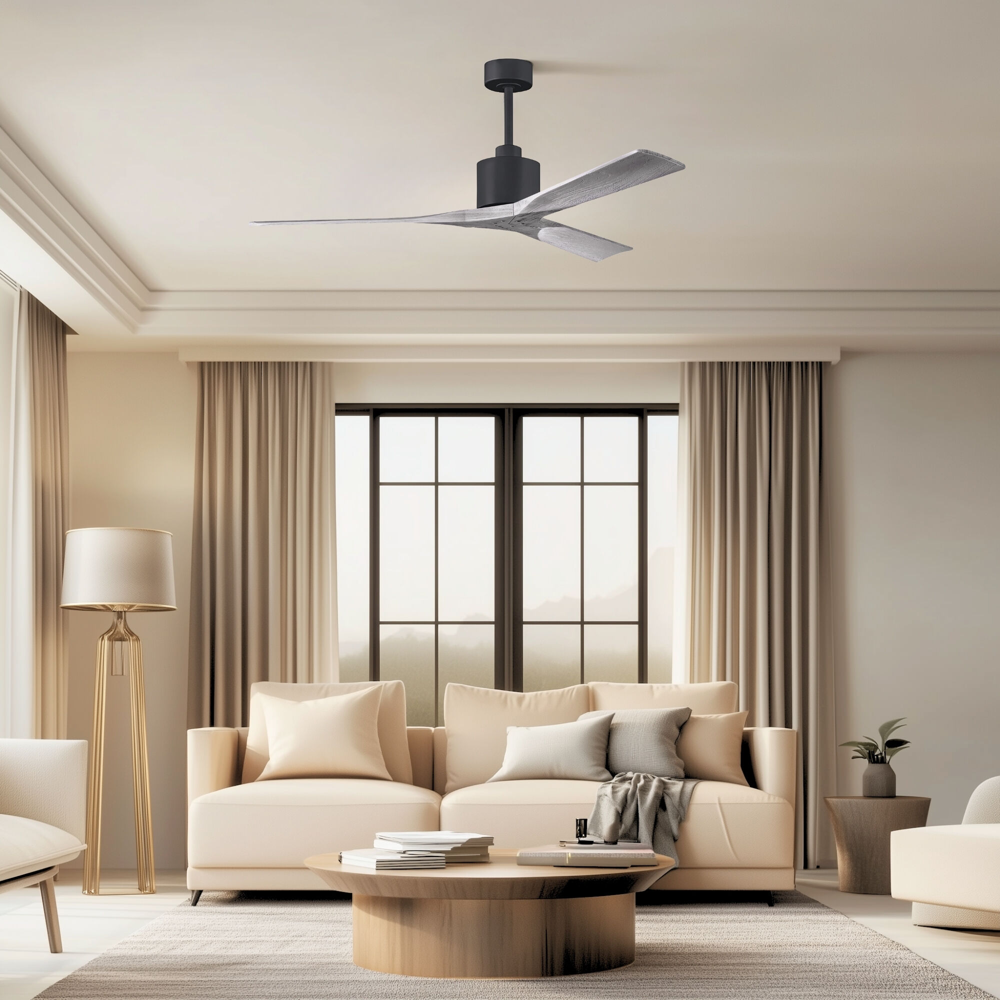 Atlas Nan 60 inch Matte Black with Barn Wood Tone Blades Ceiling Fan