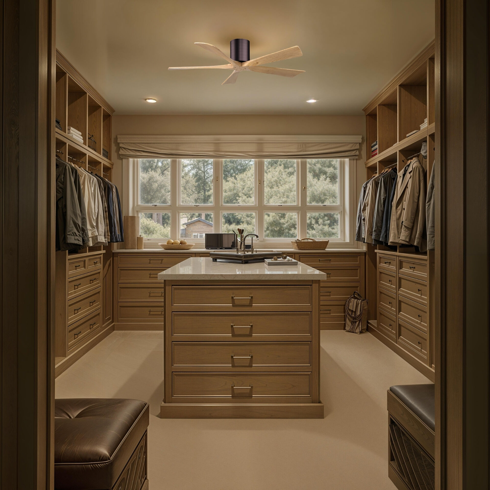 Atlas Irene-5H 52 inch Brushed Bronze with Light Maple Tone Blades Flush Mount Paddle Fan