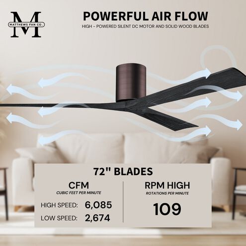Atlas Irene-3H 72 inch Brushed Bronze with Matte Black Blades Ceiling Fan