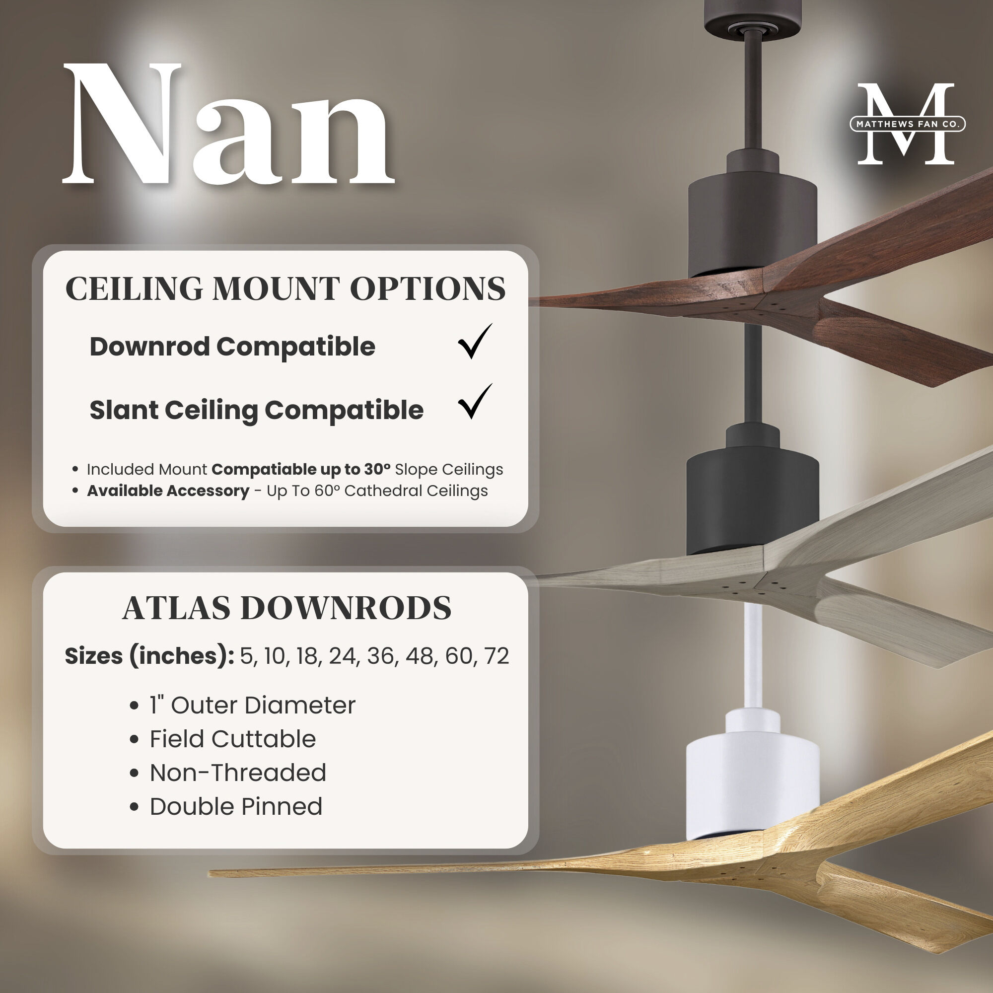 Atlas Nan 60 inch Matte Black with Barn Wood Tone Blades Ceiling Fan
