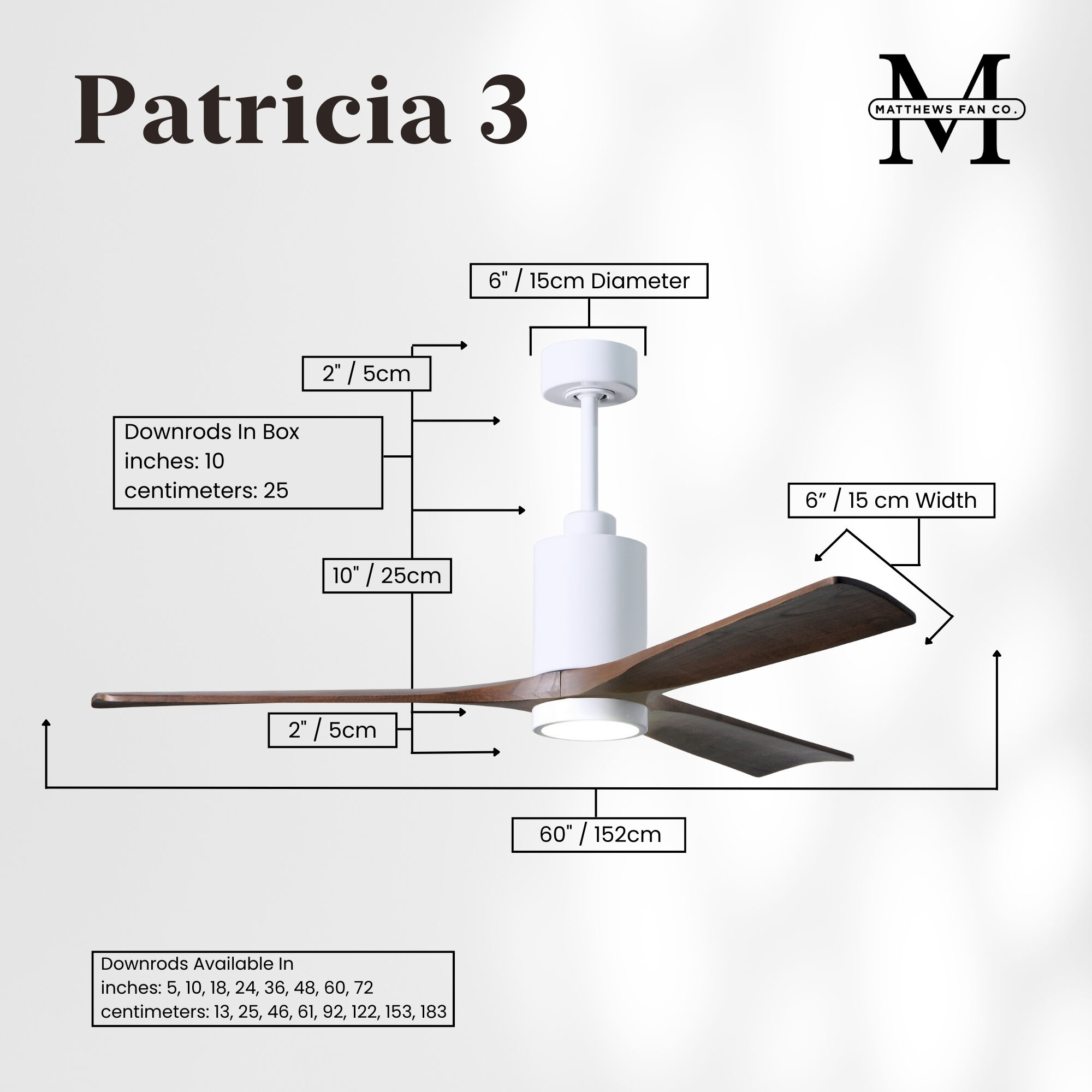 Atlas Patricia-3 60 inch Gloss White with Walnut Tone Blades Ceiling Fan, Atlas