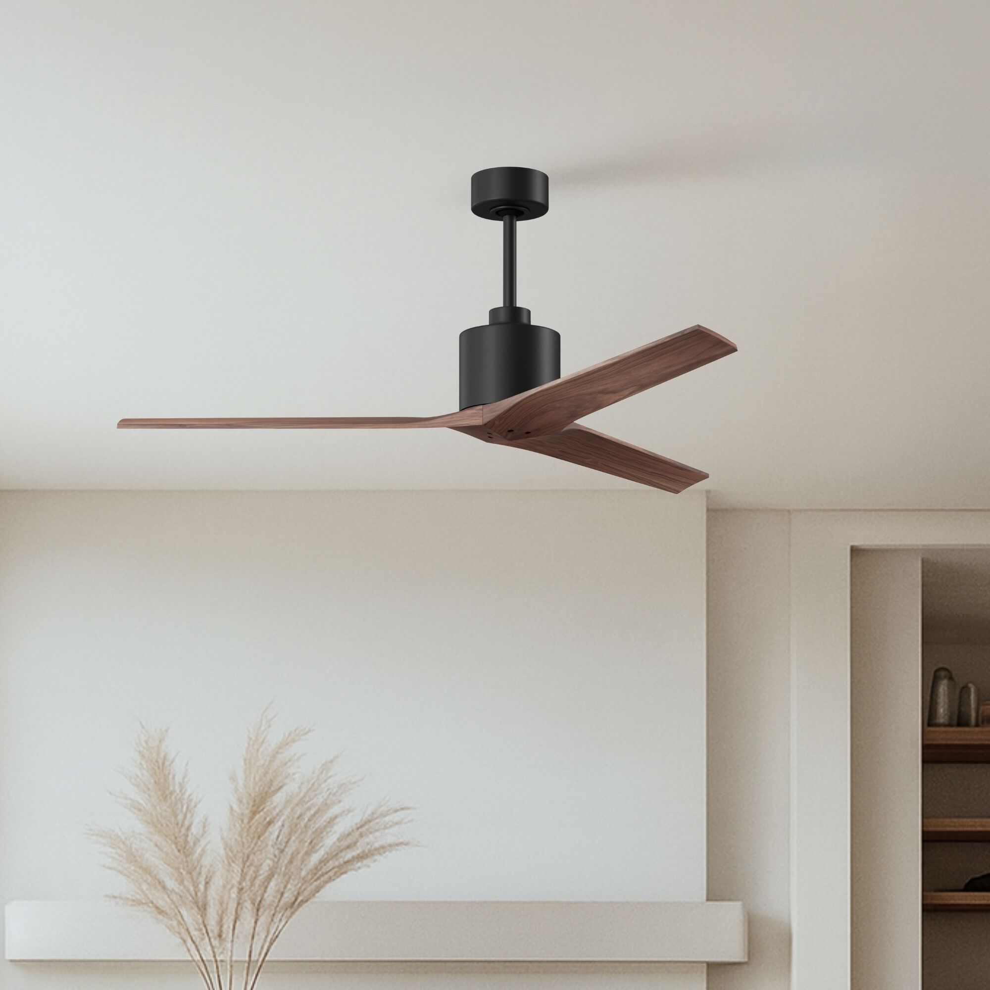 Atlas Mollywood 60 inch Matte Black with Walnut Tone Blades Ceiling Fan, Atlas