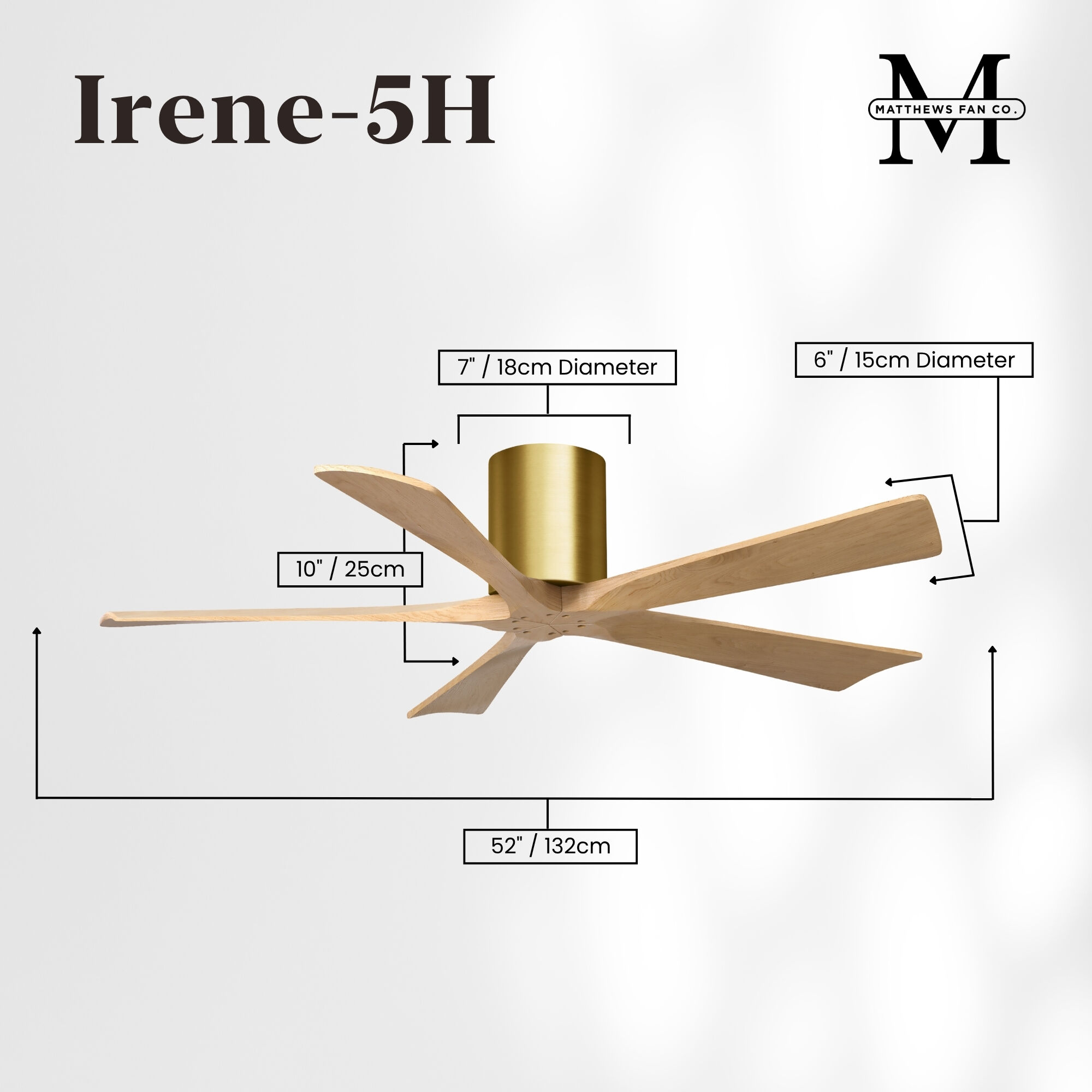 Atlas Irene-5H 52 inch Brushed Brass with Light Maple Tone Blades Flush Mount Paddle Fan