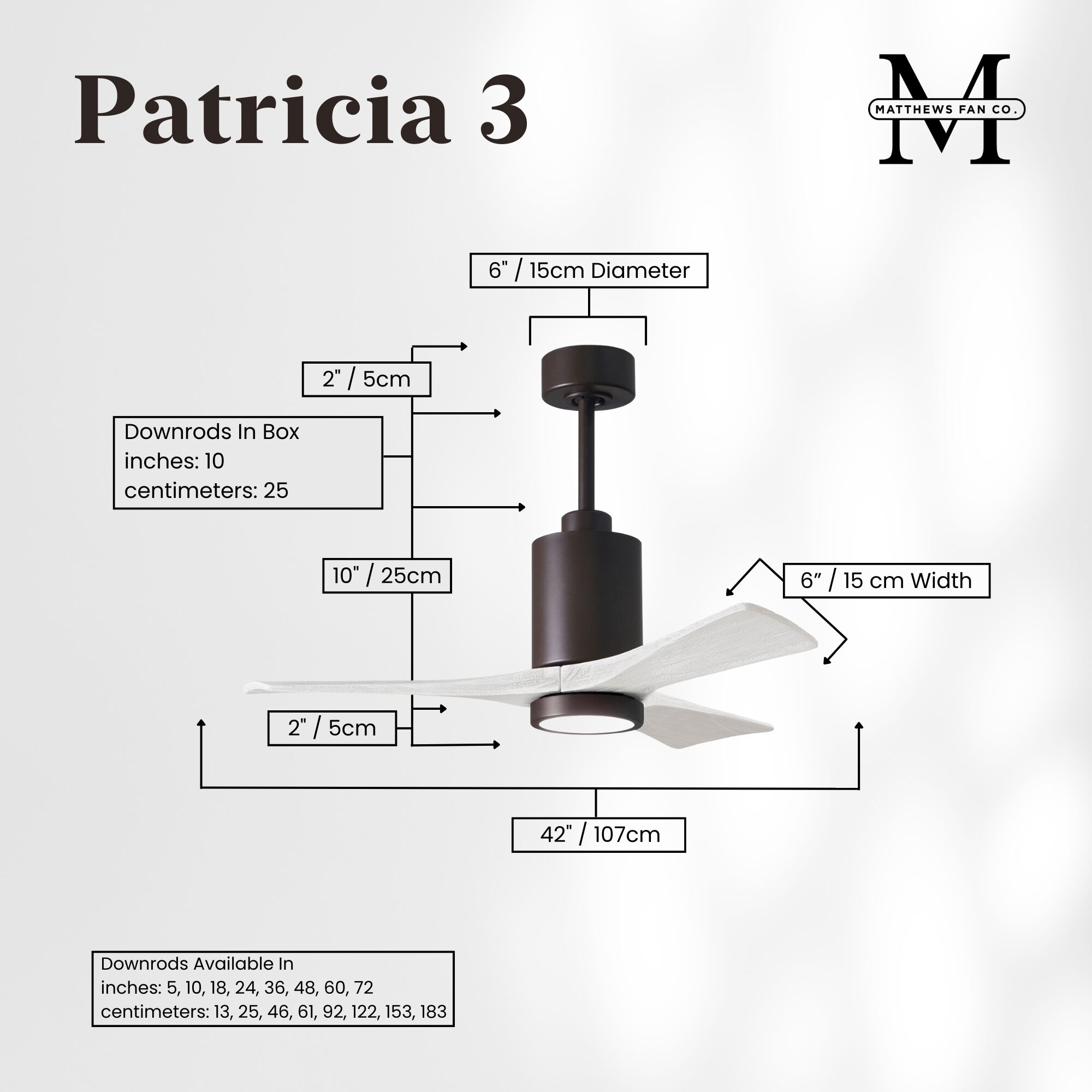 Atlas Patricia-3 42 inch Textured Bronze with Matte White Blades Ceiling Fan, Atlas