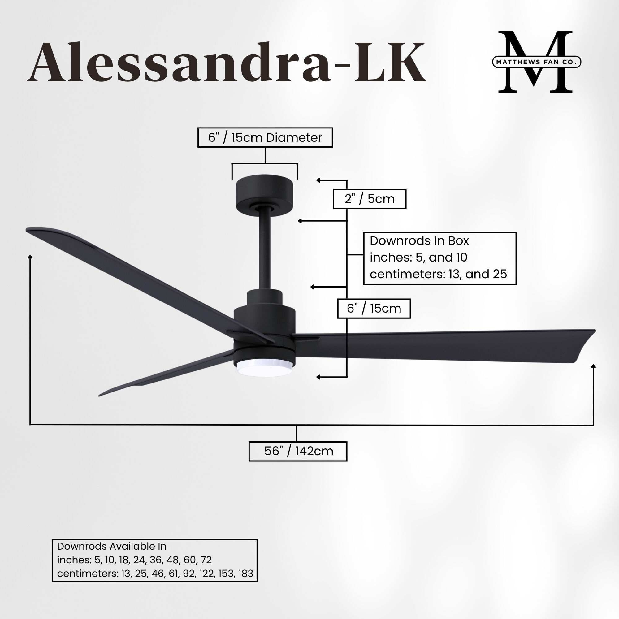 Atlas Alessandra - LK 56 inch Matte Black Ceiling Fan