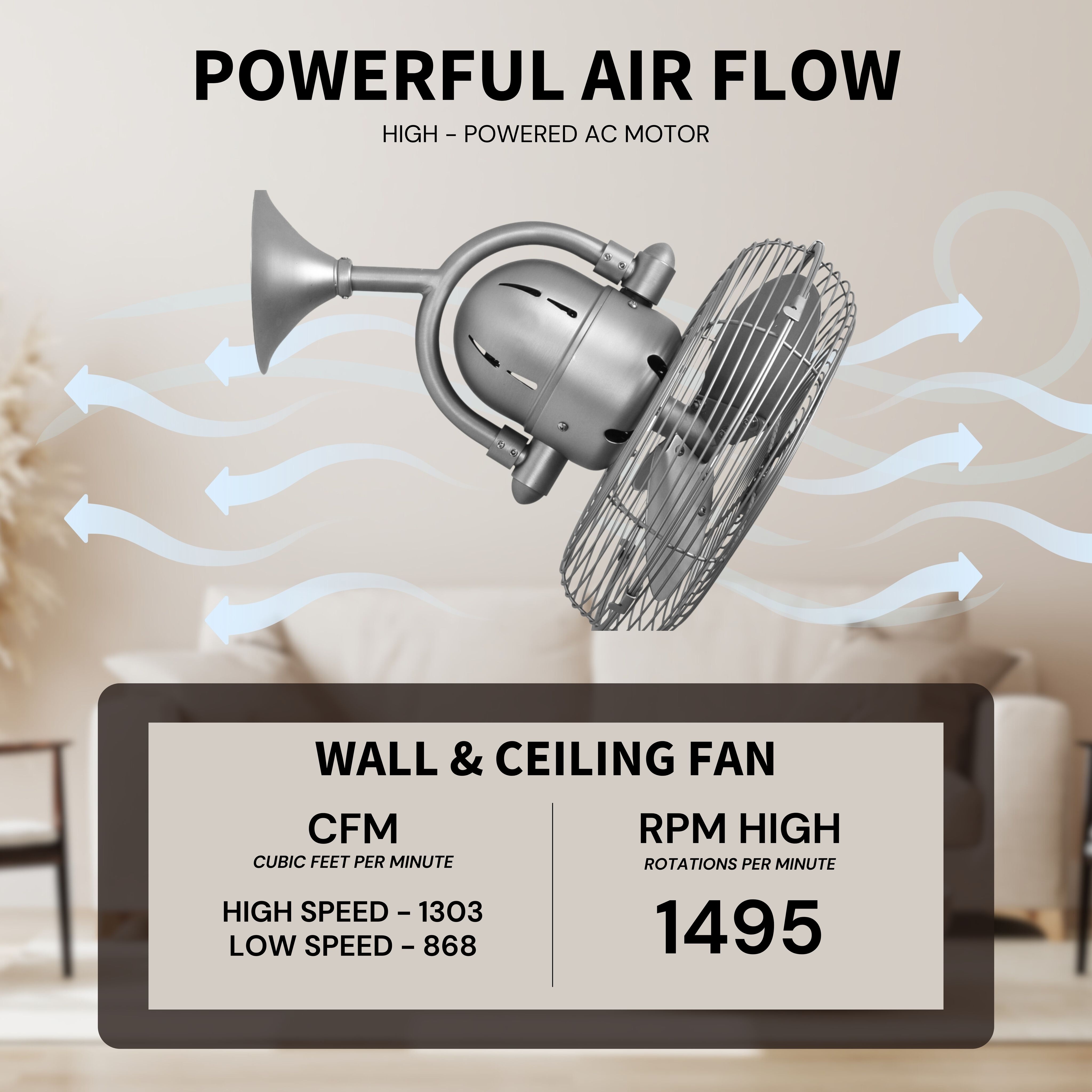 Atlas Kaye 17.5 inch Brushed Nickel Oscillating Wall Fan, Atlas