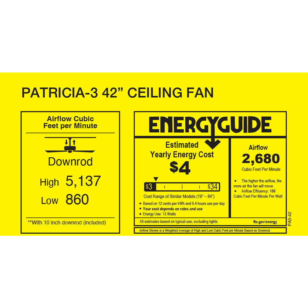Atlas Patricia-3 42 inch Textured Bronze with Matte White Blades Ceiling Fan, Atlas