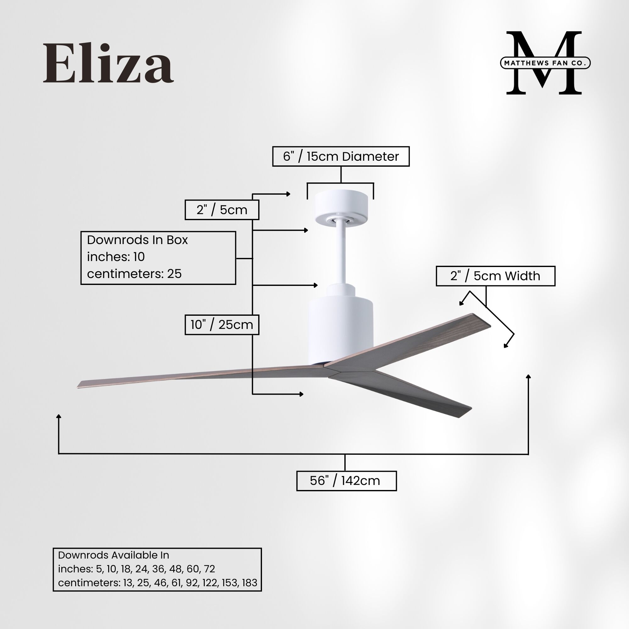 Atlas Eliza 56 inch Gloss White with Old Oak Tone Blades Ceiling Fan, Paddle Fan