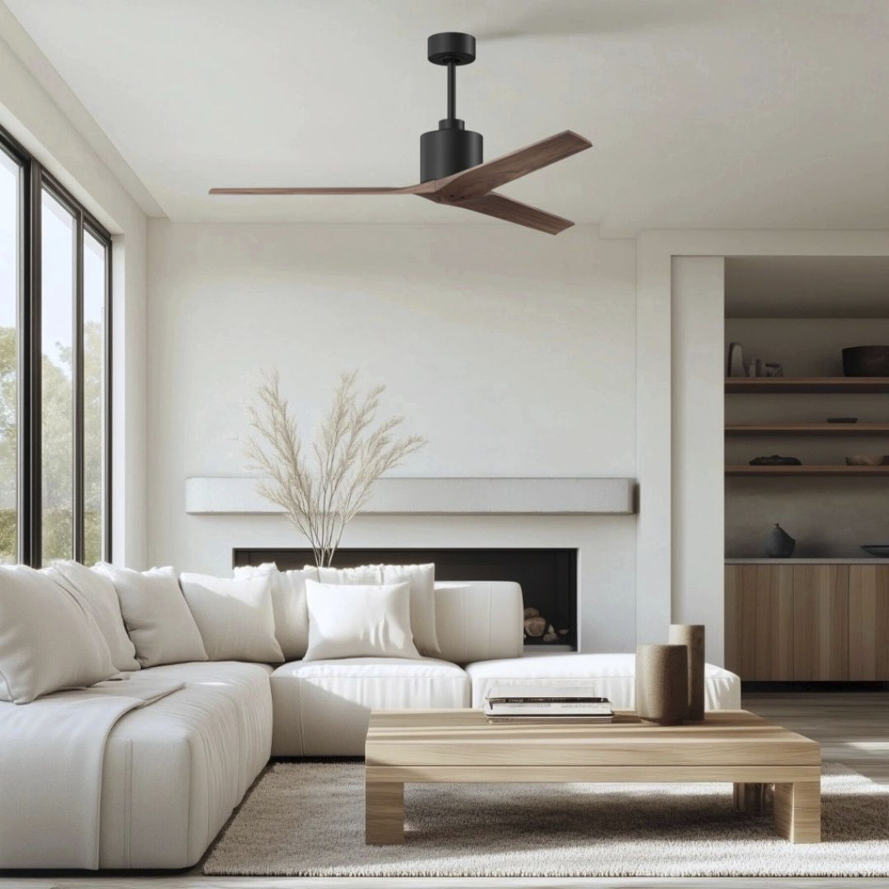 Atlas Mollywood 60 inch Matte Black with Walnut Tone Blades Ceiling Fan, Atlas