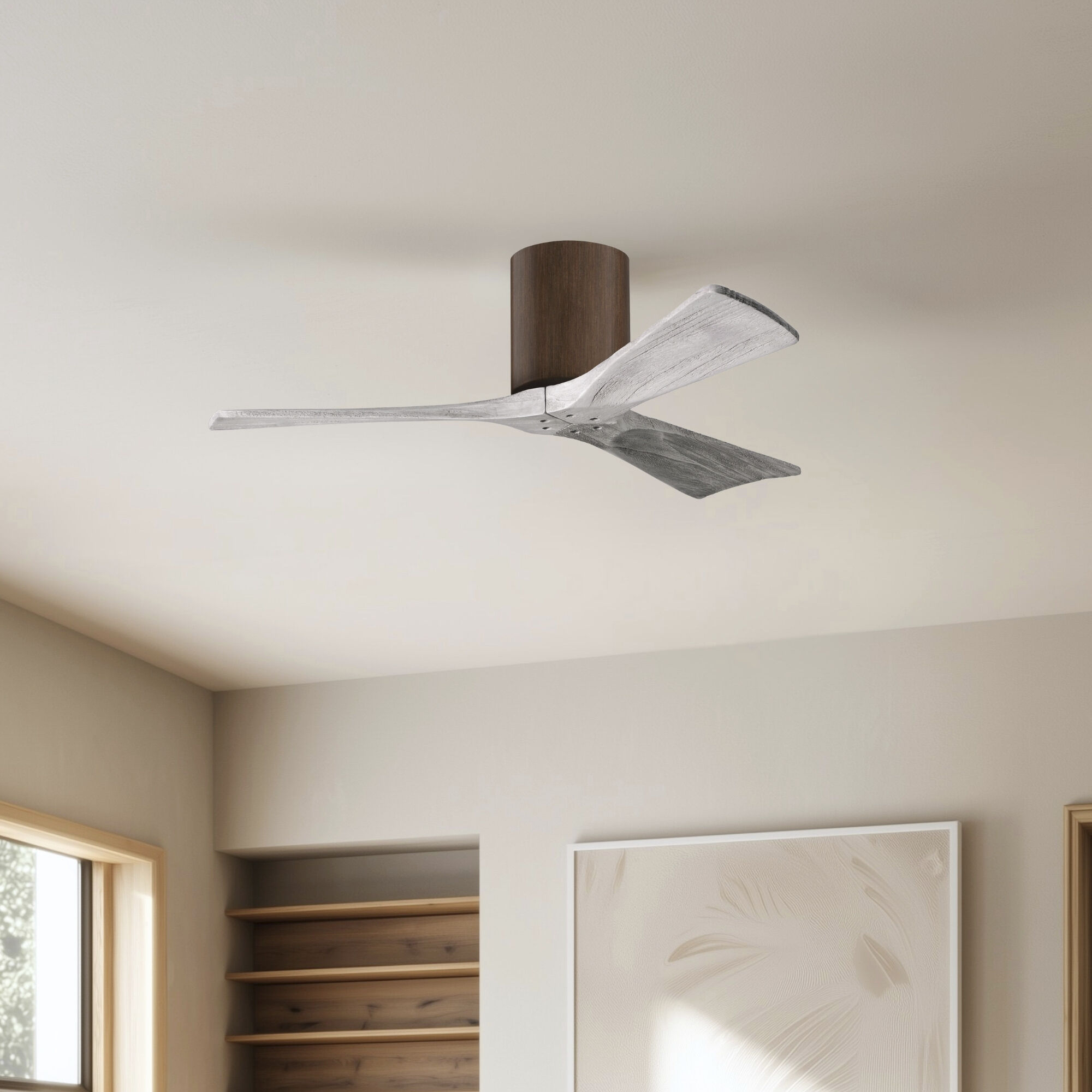 Atlas Irene-3H 42 inch Walnut Tone with Barn Wood Tone Blades Flush Mount Paddle Fan, Flush Mounted