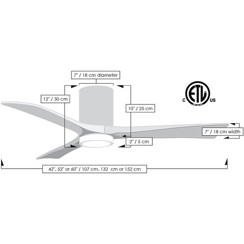 Atlas Irene-3HLK 42 inch Matte Black Ceiling Fan, Flush Mounted