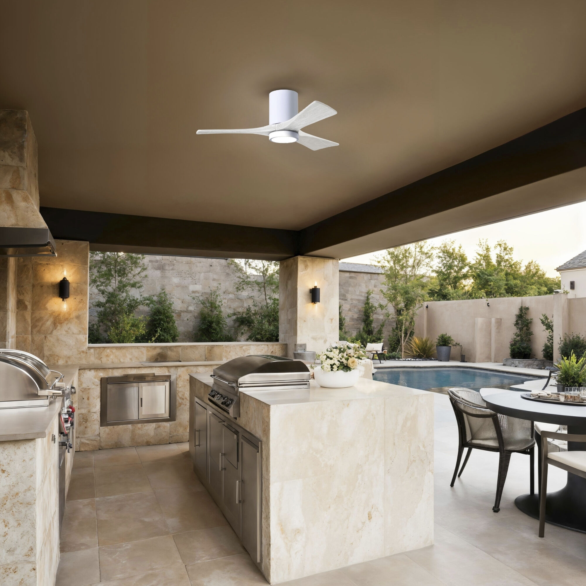 Atlas Irene-3HLK 42 inch Gloss White with Matte White Blades Flush Mount Paddle Fan, Flush Mounted