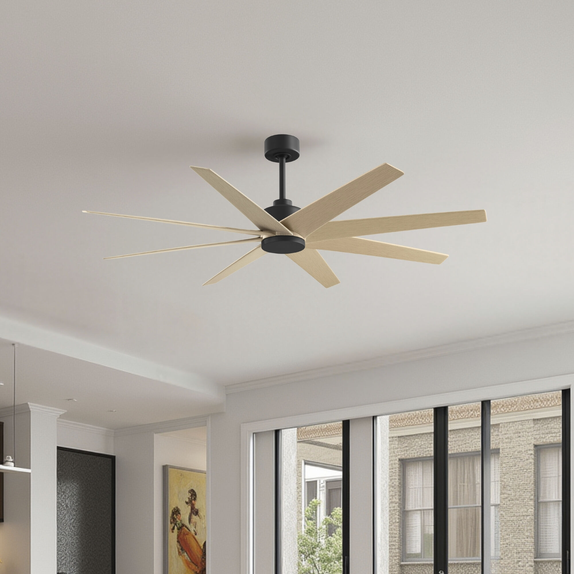 Atlas Ariella 64 inch Matte Black with Light Maple Tone Blades Ceiling Fan