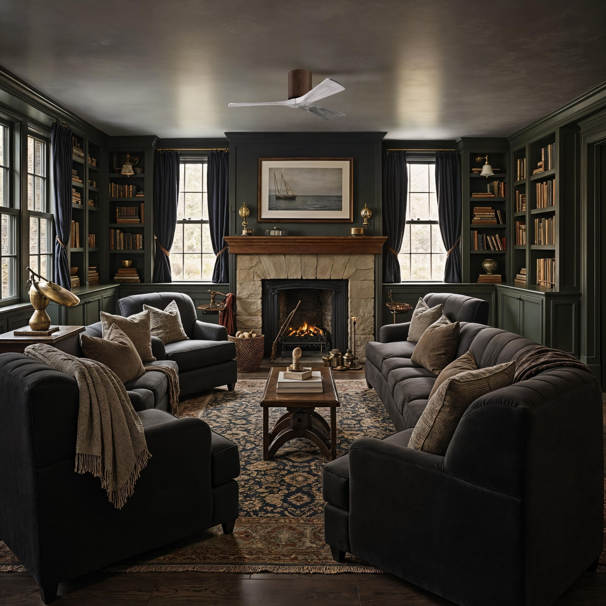 Atlas Irene-3H 42 inch Walnut Tone with Barn Wood Tone Blades Flush Mount Paddle Fan, Flush Mounted