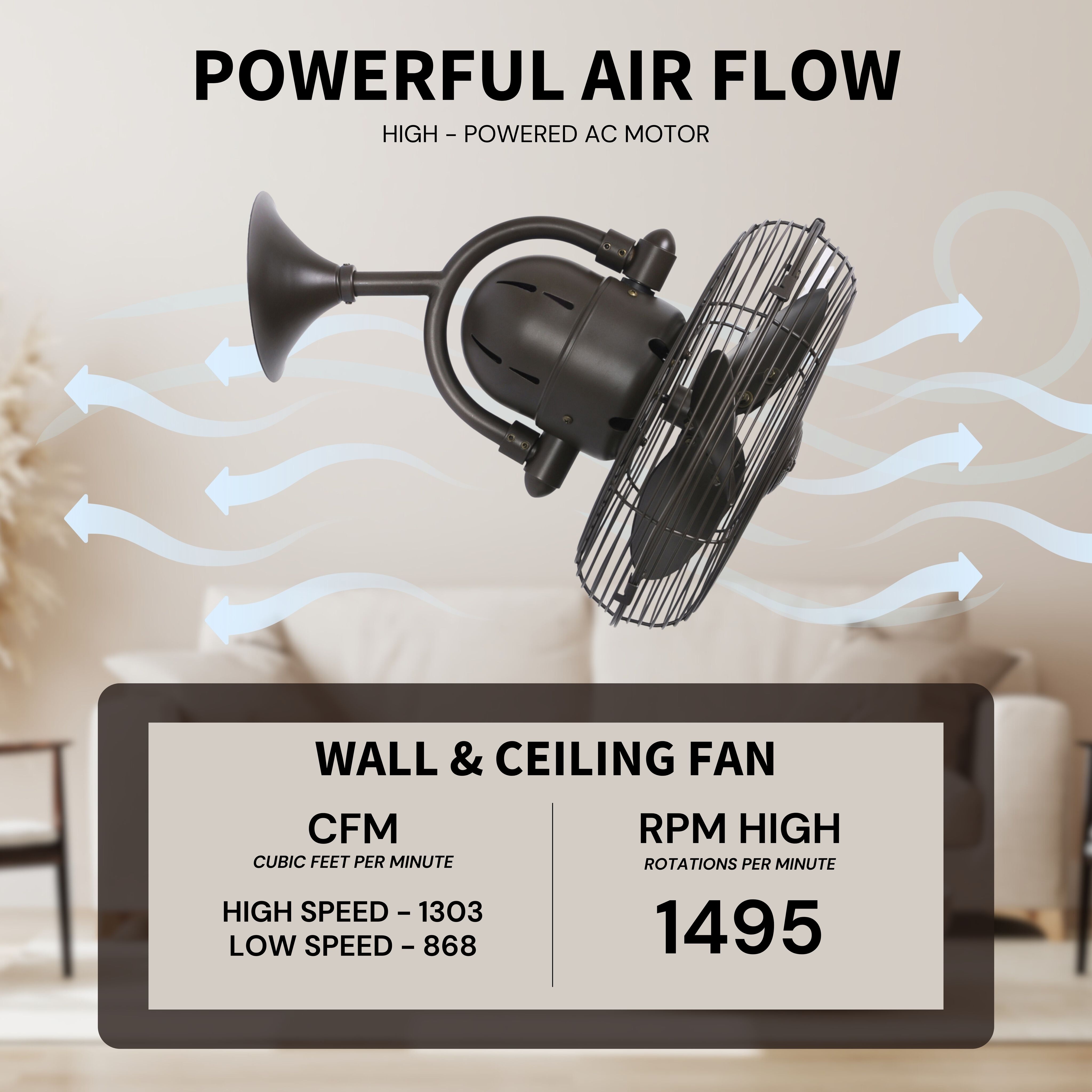 Atlas Kaye 17.5 inch Textured Bronze Oscillating Wall Fan, Atlas