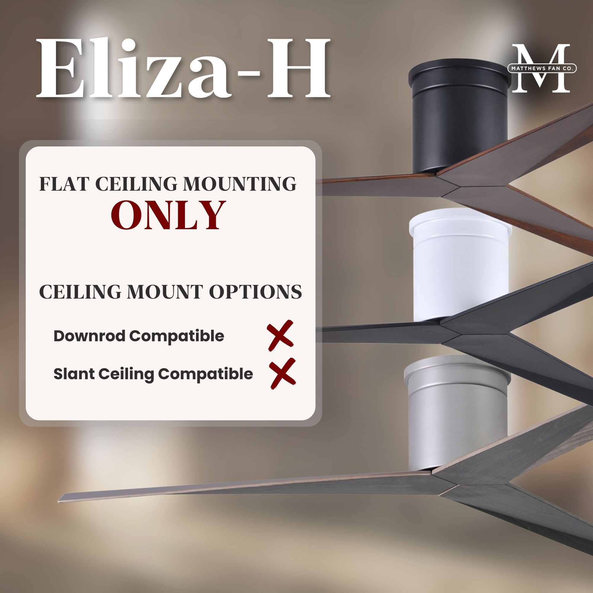 Atlas Eliza-H 56 inch Matte Black with Brushed Nickel Blades Flush Mount Ceiling Fan, Atlas