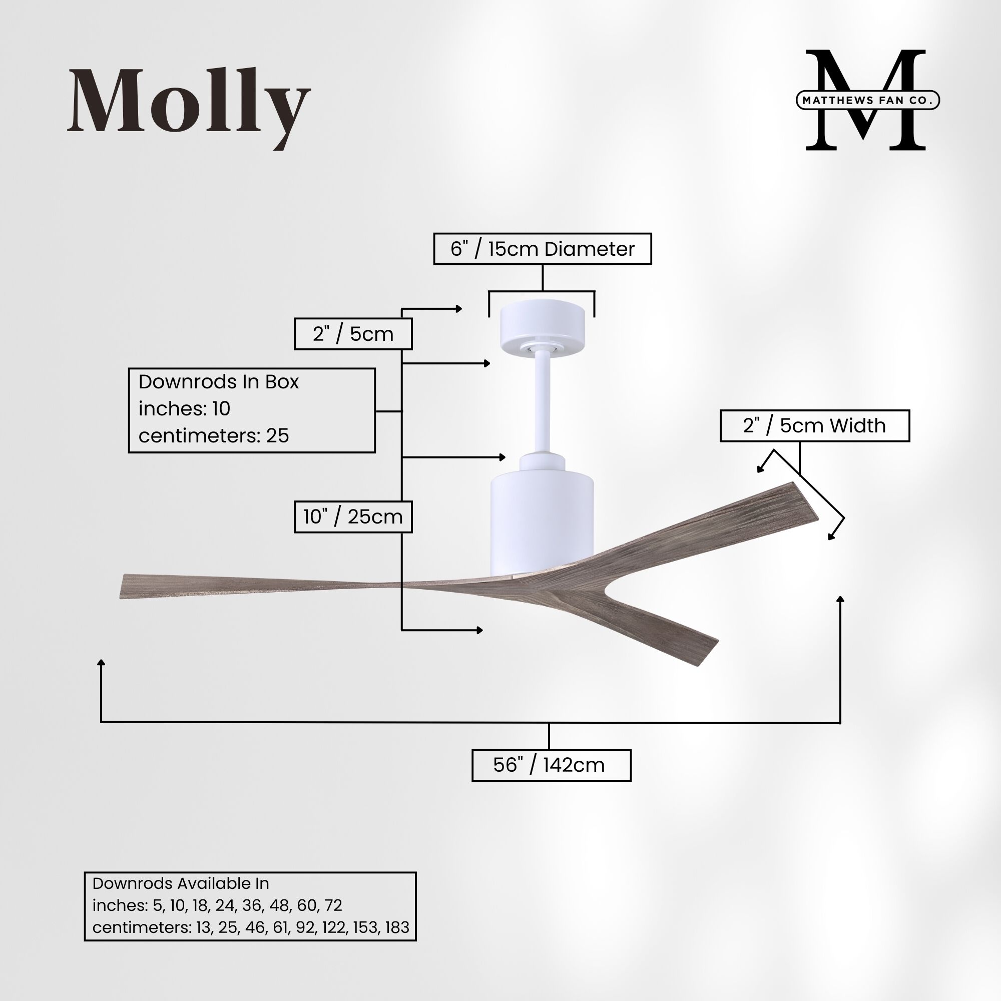 Atlas Molly 56 inch Gloss White with Old Oak Tone Blades Ceiling Fan