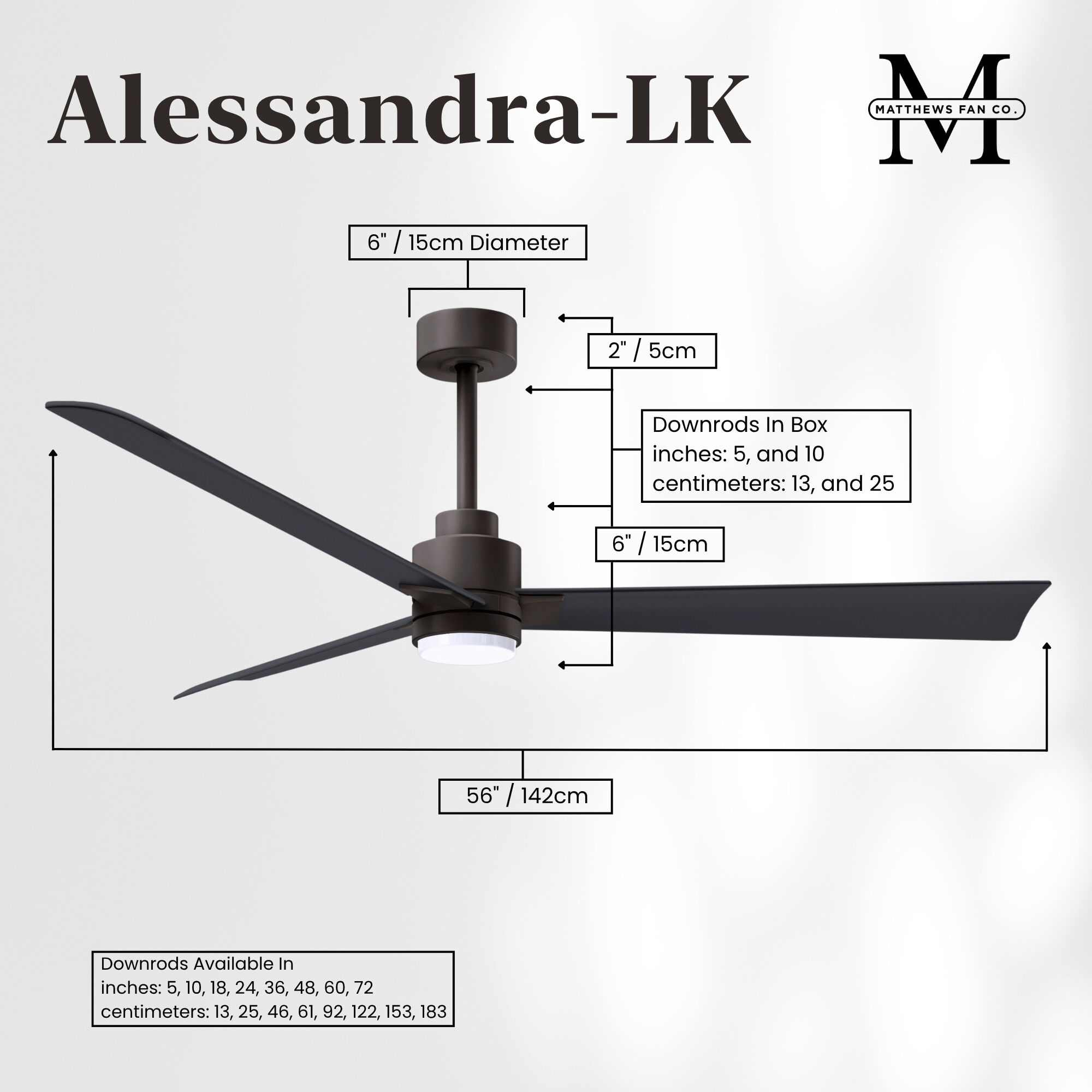 Atlas Alessandra - LK 56 inch Textured Bronze with Matte Black Blades Ceiling Fan